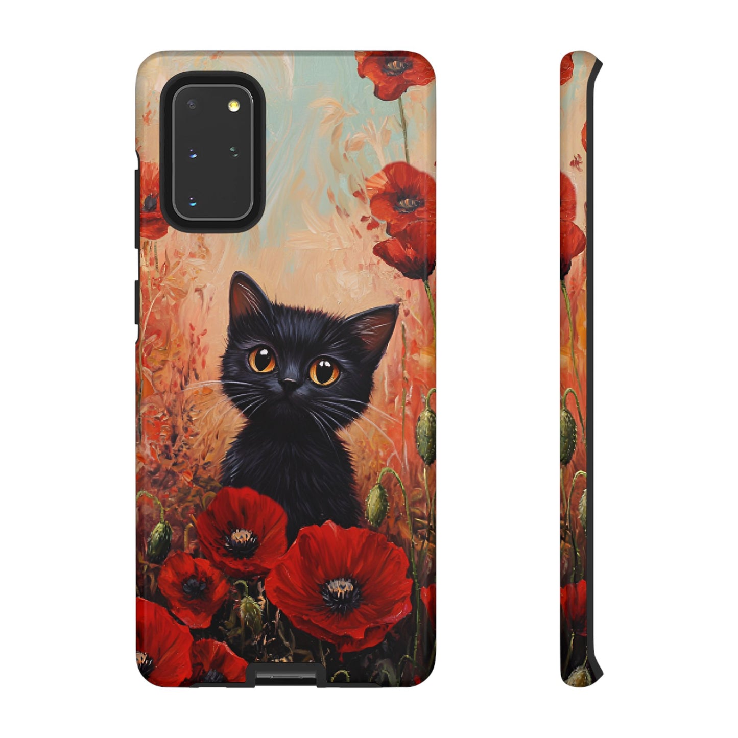 Cute Black Cat in Poppy Flower Field Phone Case - Cat Lover Phone Cases for iPhone 16 15 14 13 12 11, Samsung Galaxy & Google Pixel