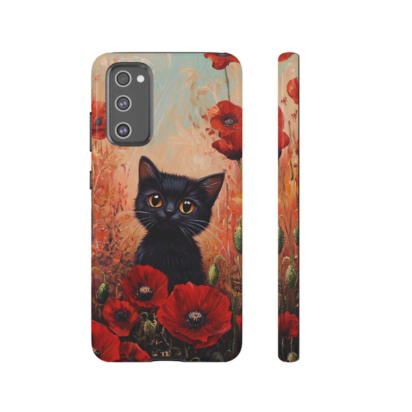 Cute Black Cat in Poppy Flower Field Phone Case - Cat Lover Phone Cases for iPhone 16 15 14 13 12 11, Samsung Galaxy & Google Pixel