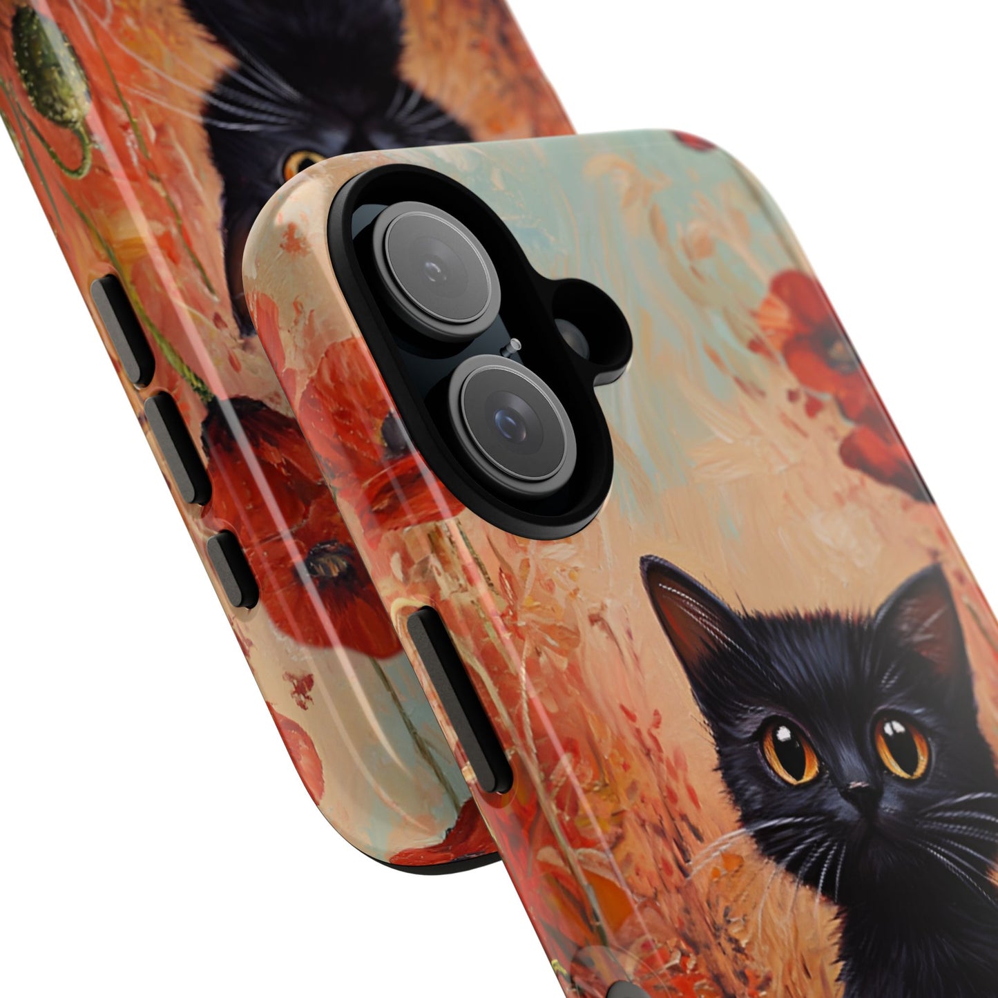 Cute Black Cat in Poppy Flower Field Phone Case - Cat Lover Phone Cases for iPhone 16 15 14 13 12 11, Samsung Galaxy & Google Pixel