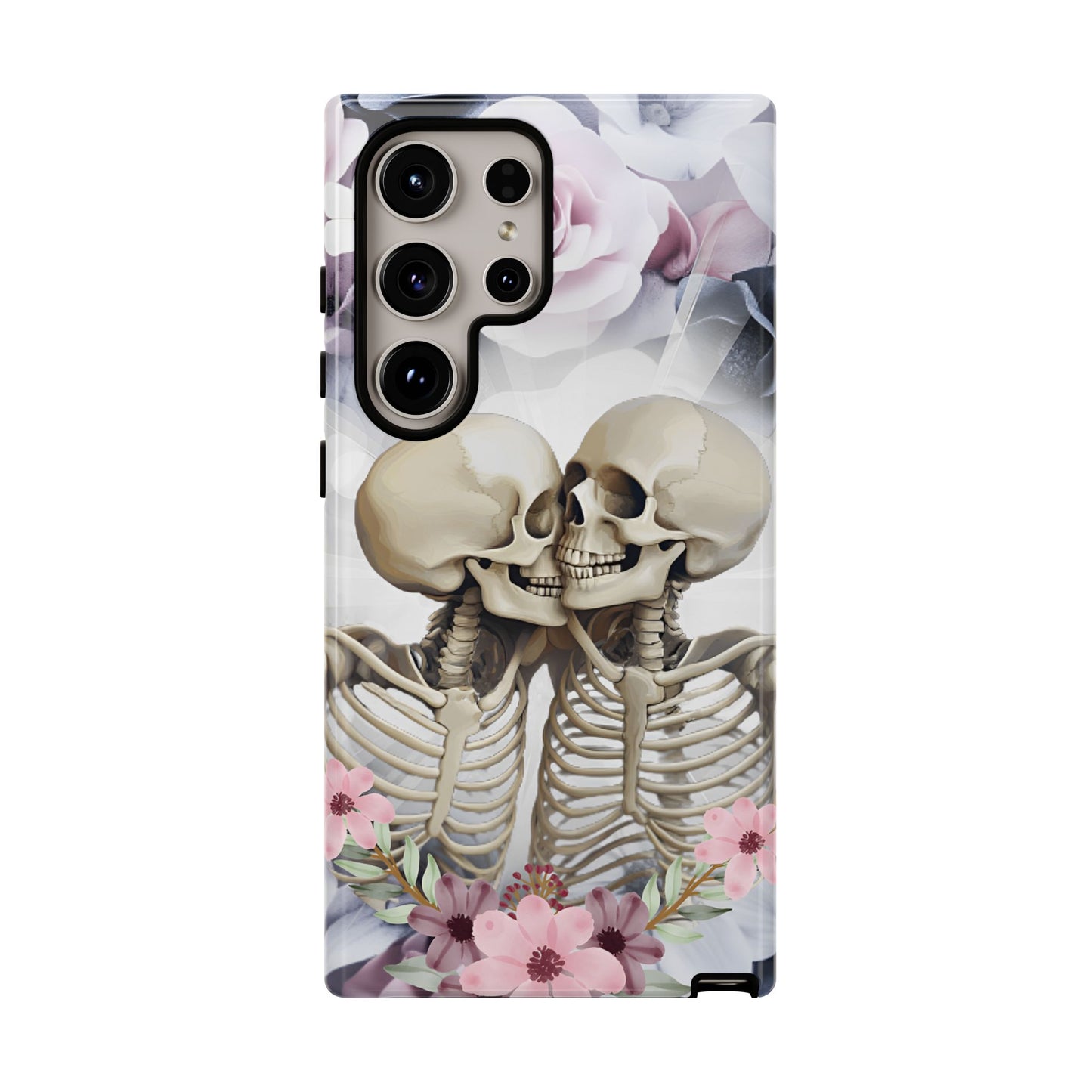 Skeleton Couple Phone Case - Floral Love Halloween Phone Cases for iPhone 16 15 14 13 12 11, Samsung Galaxy & Google Pixel