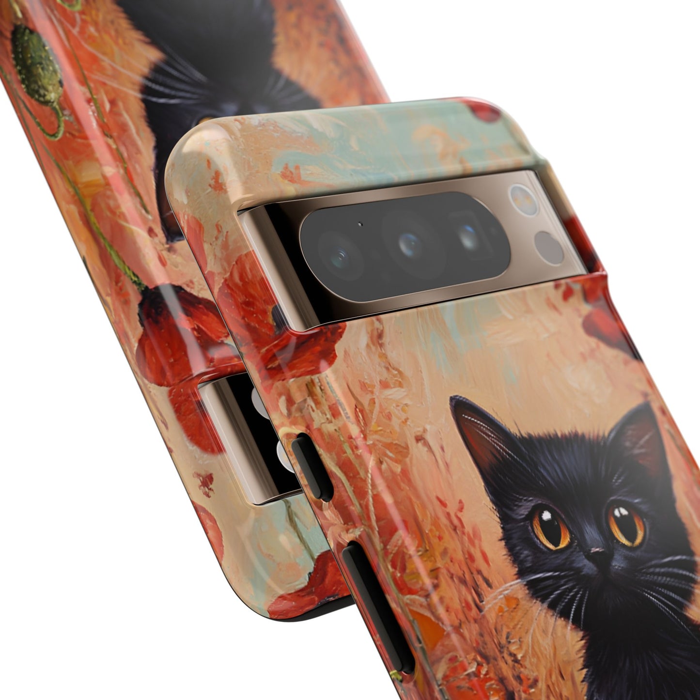 Cute Black Cat in Poppy Flower Field Phone Case - Cat Lover Phone Cases for iPhone 16 15 14 13 12 11, Samsung Galaxy & Google Pixel