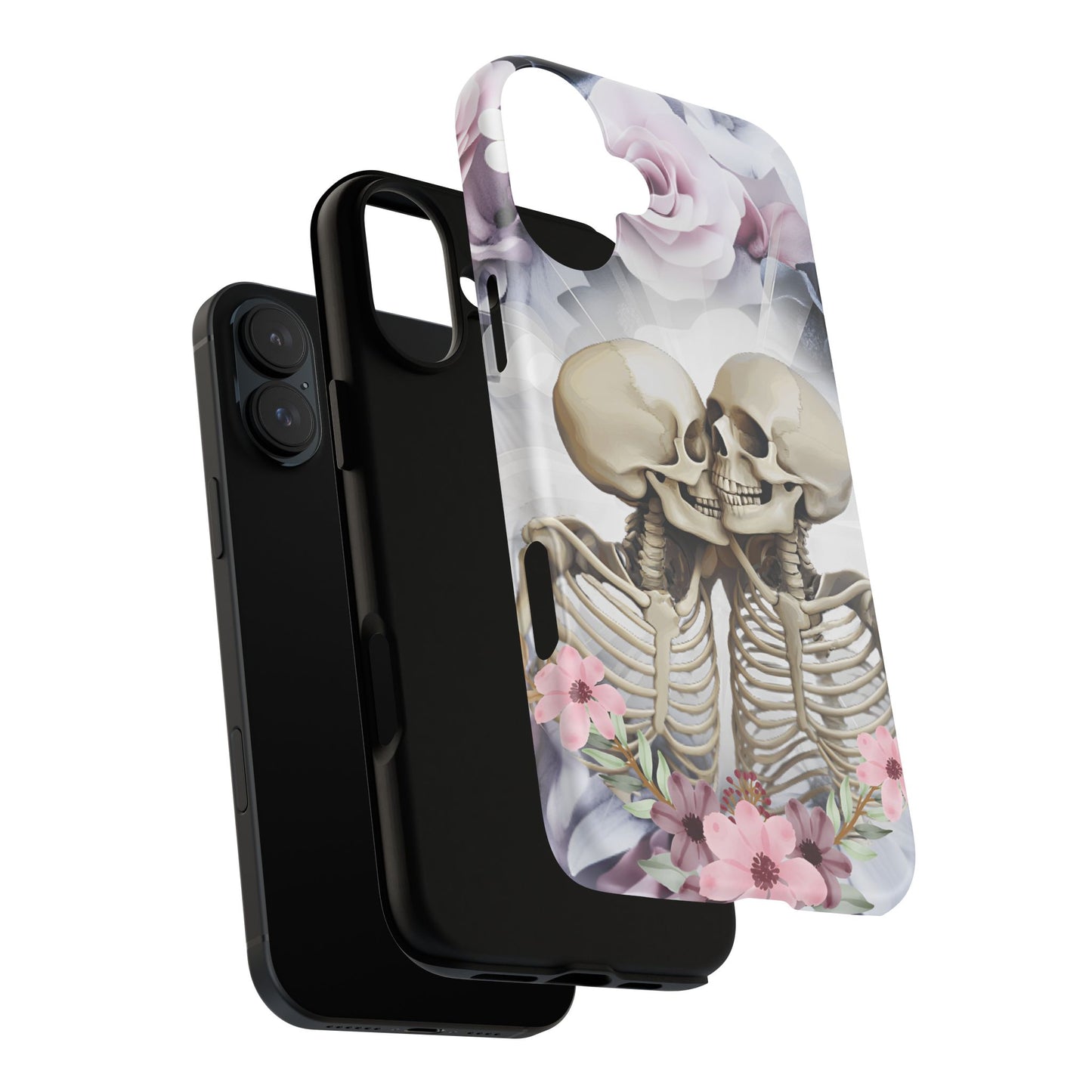 Skeleton Couple Phone Case - Floral Love Halloween Phone Cases for iPhone 16 15 14 13 12 11, Samsung Galaxy & Google Pixel