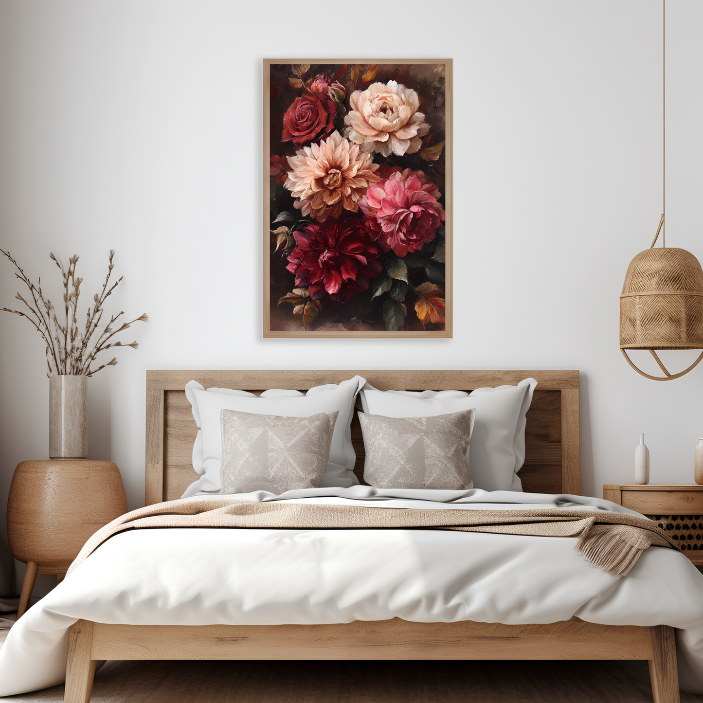 Moody Flowers Wall Art Print - Vintage Floral Poster - Dahlia and Rose Flower Painting - Botanical Wall Decor