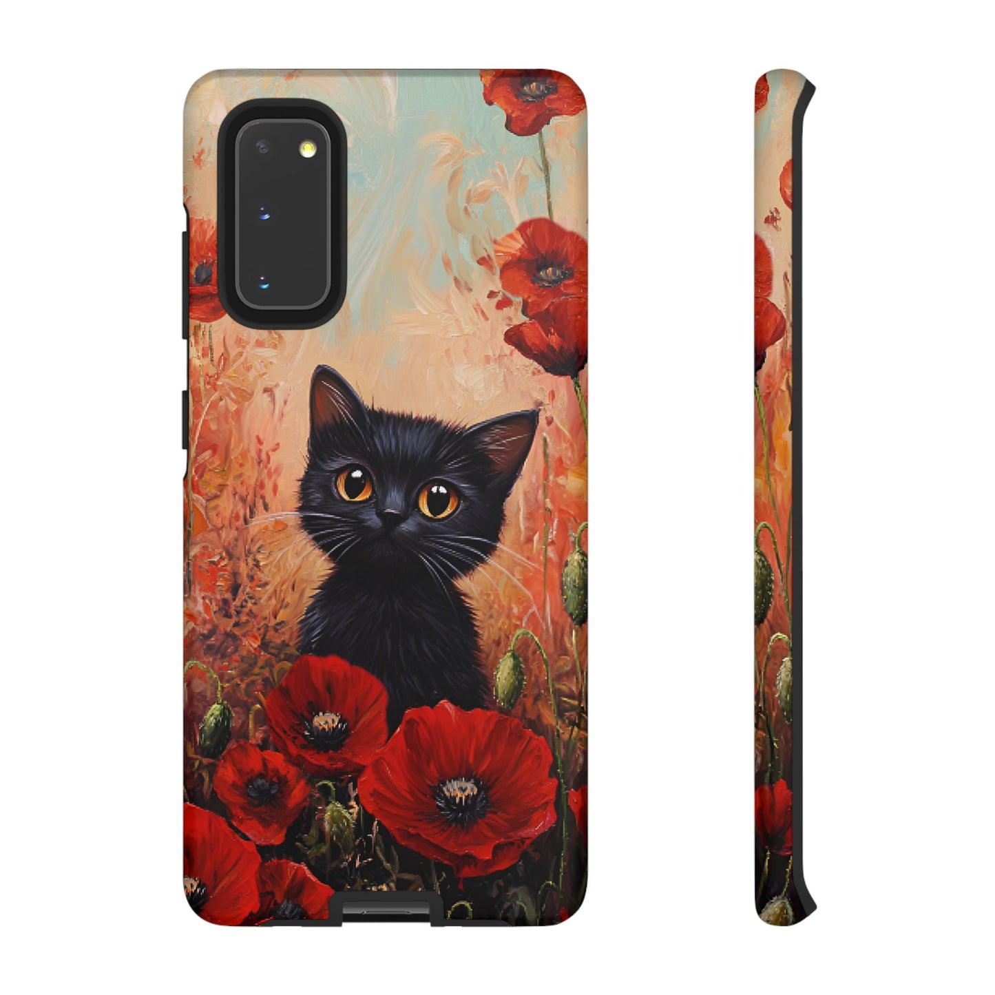 Cute Black Cat in Poppy Flower Field Phone Case - Cat Lover Phone Cases for iPhone 16 15 14 13 12 11, Samsung Galaxy & Google Pixel