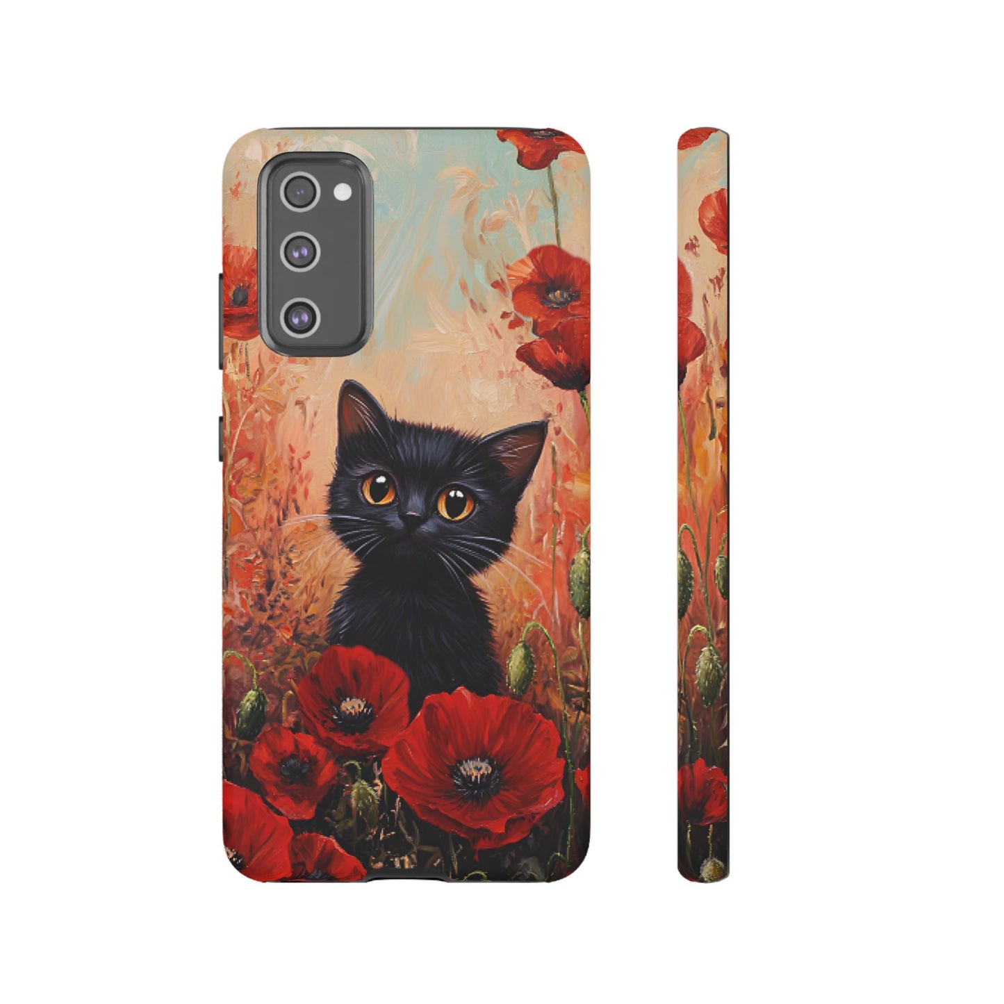 Cute Black Cat in Poppy Flower Field Phone Case - Cat Lover Phone Cases for iPhone 16 15 14 13 12 11, Samsung Galaxy & Google Pixel