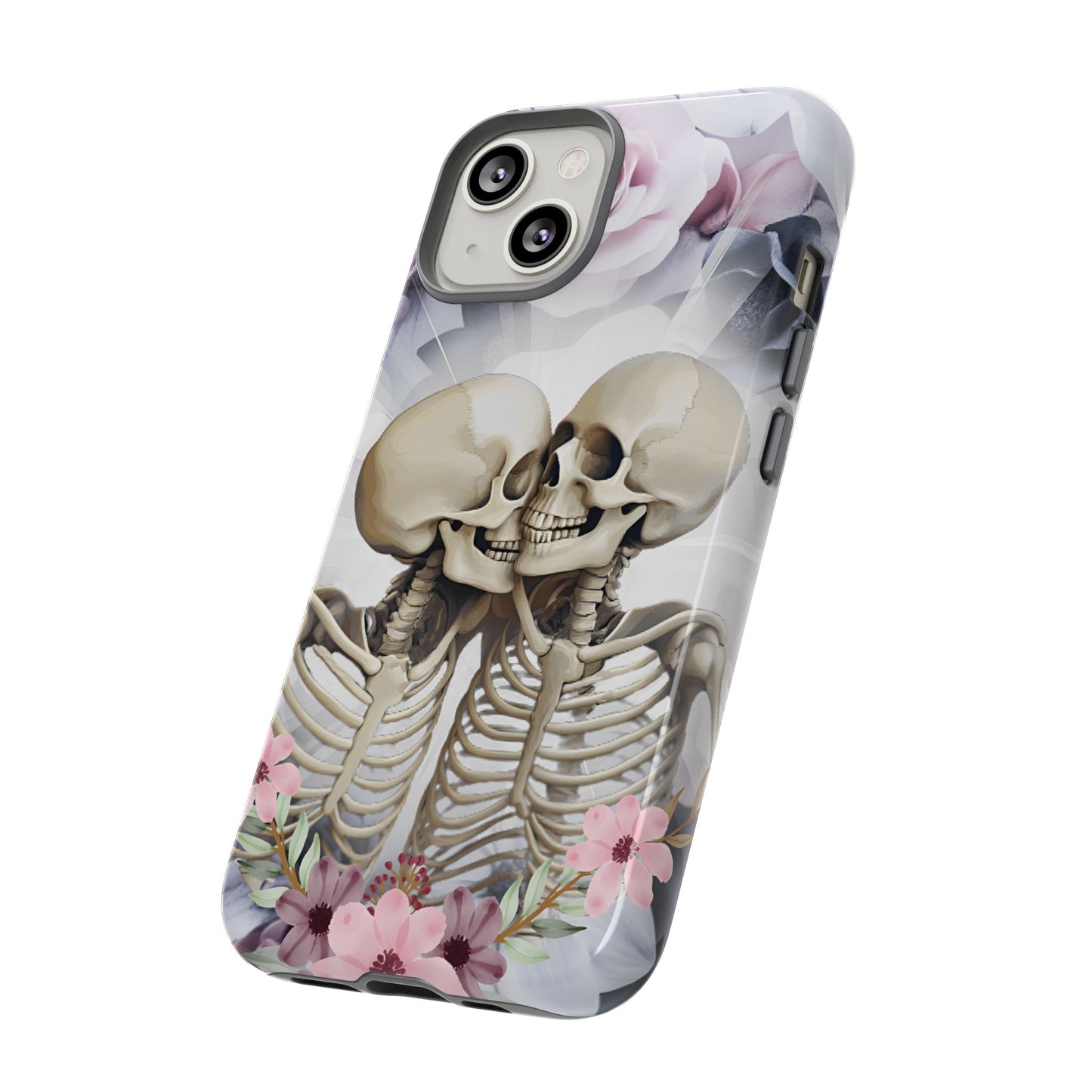 Skeleton Couple Phone Case - Floral Love Halloween Phone Cases for iPhone 16 15 14 13 12 11, Samsung Galaxy & Google Pixel