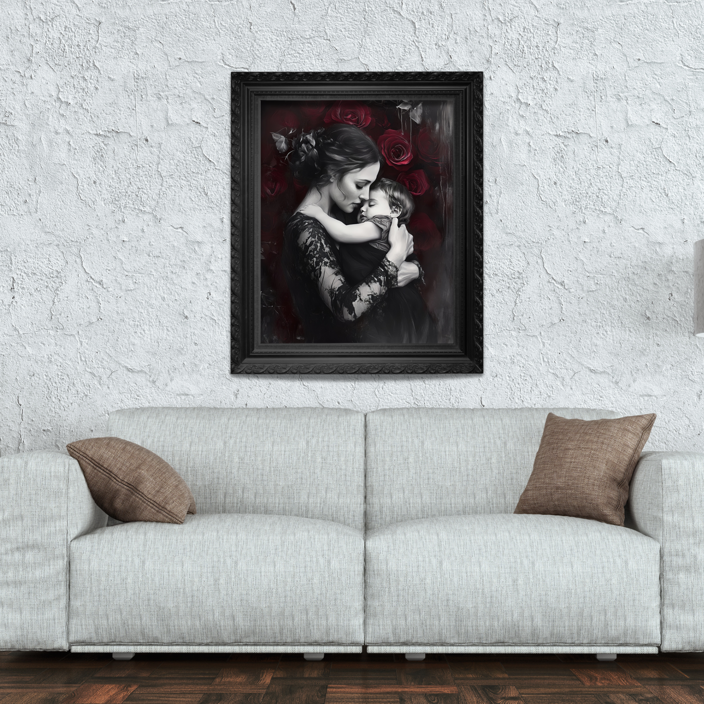 Mother and Child Wall Art Print - Beautiful and Moody Motherhood Poster - Artistic Mom and Baby Painting - Dark Vintage Victorian Decor