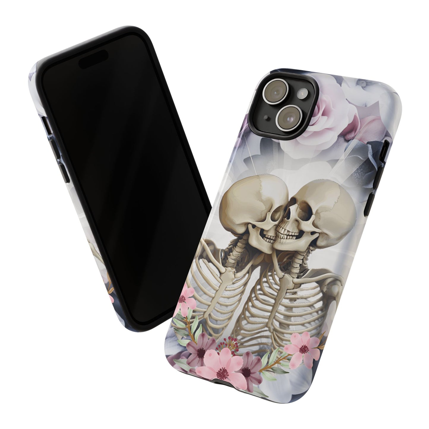Skeleton Couple Phone Case - Floral Love Halloween Phone Cases for iPhone 16 15 14 13 12 11, Samsung Galaxy & Google Pixel