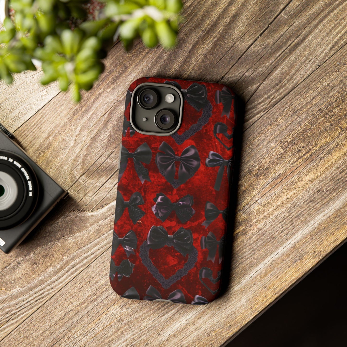 Black Coquette Phone Case- Gothic Bows for iPhone 16 15 14 13 12 11, Samsung Galaxy & Google Pixel