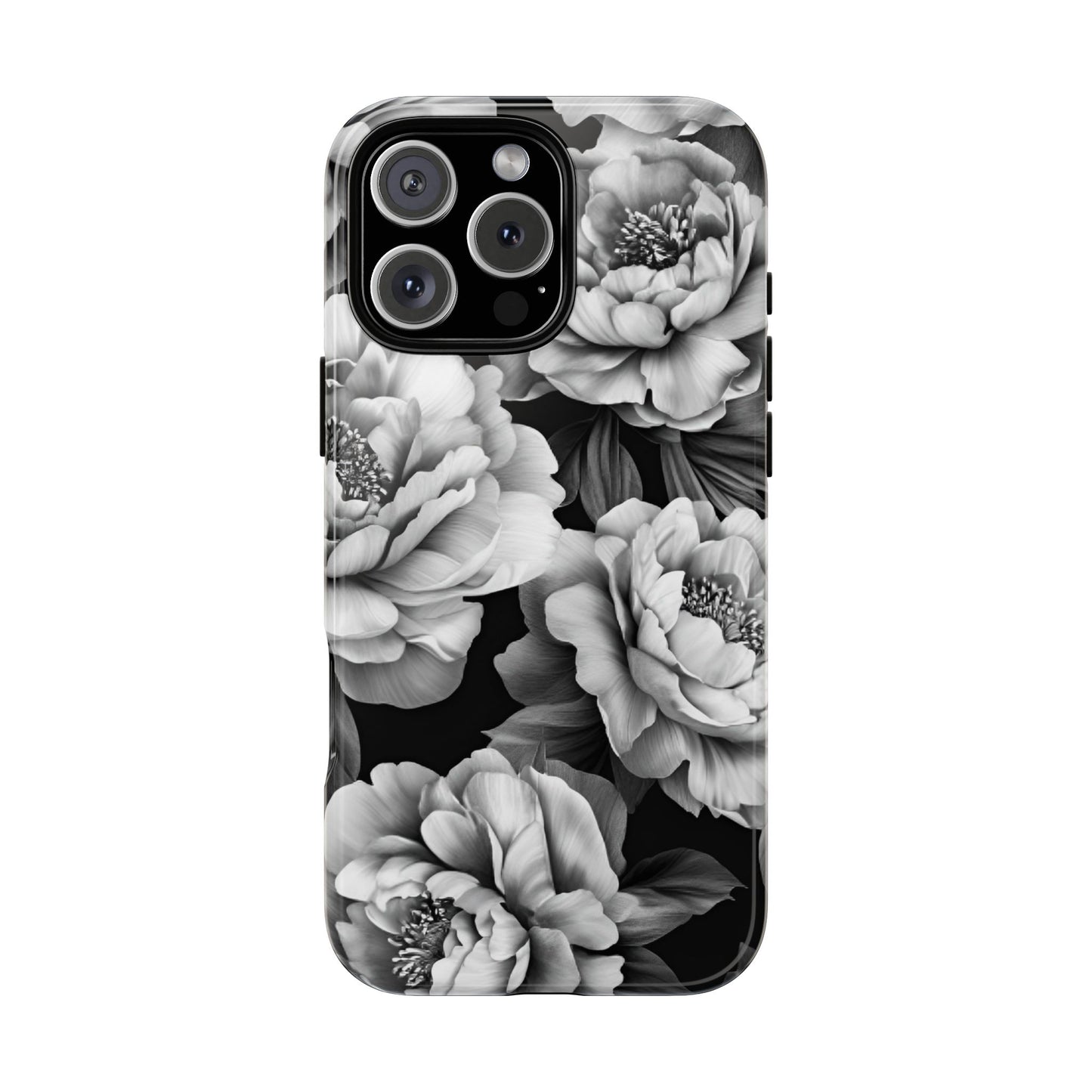 Black and White Peony Flower Phone Case - Aesthetic Dark Floral Phone Cases - iPhone 16 15 14 13 12 11, Samsung Galaxy & Google Pixel Phone Covers - Boo and Bewear