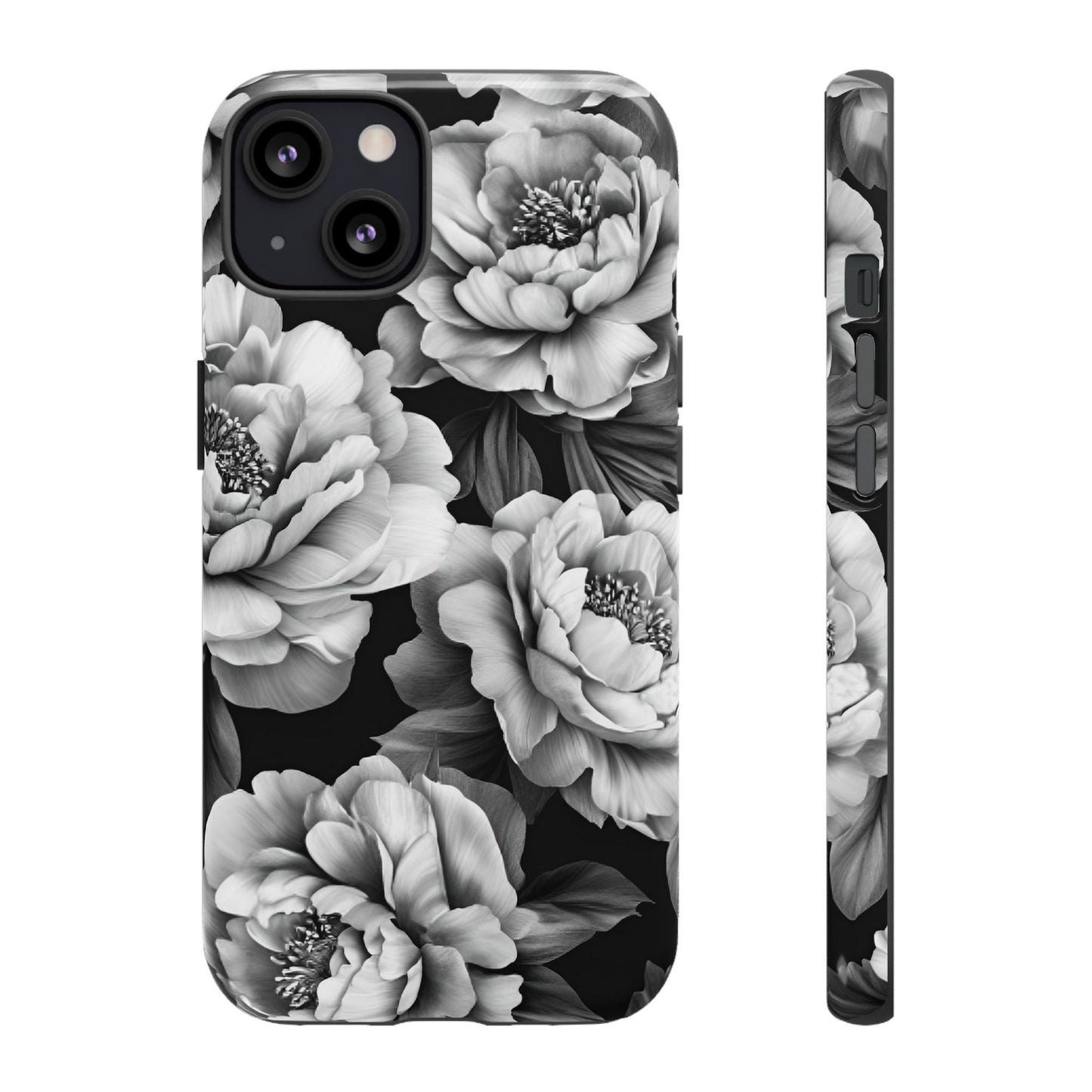 Black and White Peony Flower Phone Case - Aesthetic Dark Floral Phone Cases - iPhone 16 15 14 13 12 11, Samsung Galaxy & Google Pixel Phone Covers - Boo and Bewear