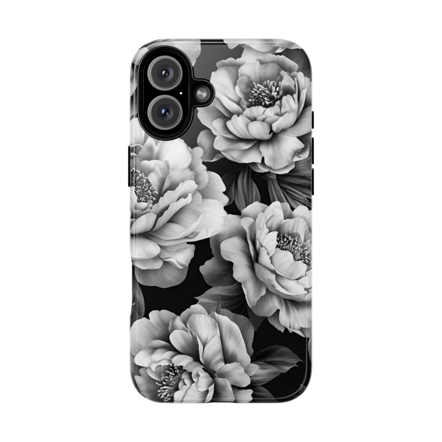 Black and White Peony Flower Phone Case - Aesthetic Dark Floral Phone Cases - iPhone 16 15 14 13 12 11, Samsung Galaxy & Google Pixel Phone Covers - Boo and Bewear