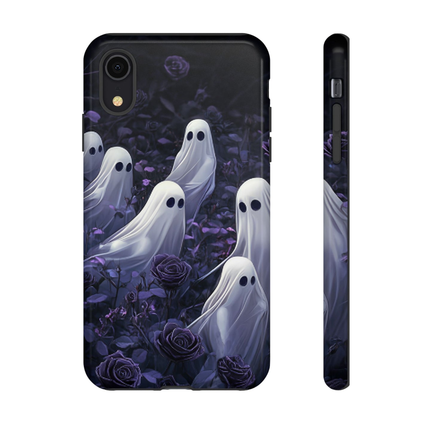 Halloween Phone Case - Ghosts in Purple Rose Garden - iPhone 16 15 14 13 12 11, Samsung Galaxy & Google Pixel Phone Covers - Boo and Bewear