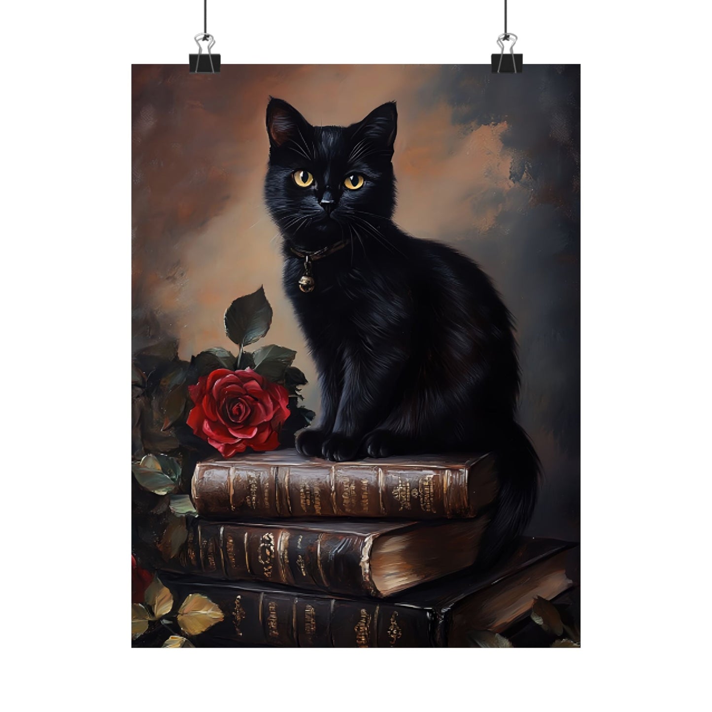 Black Cat Dark Academia Wall Art β Vintage Books and Roses Print β Bookish Cat Lover Painting - Boo and Bewear