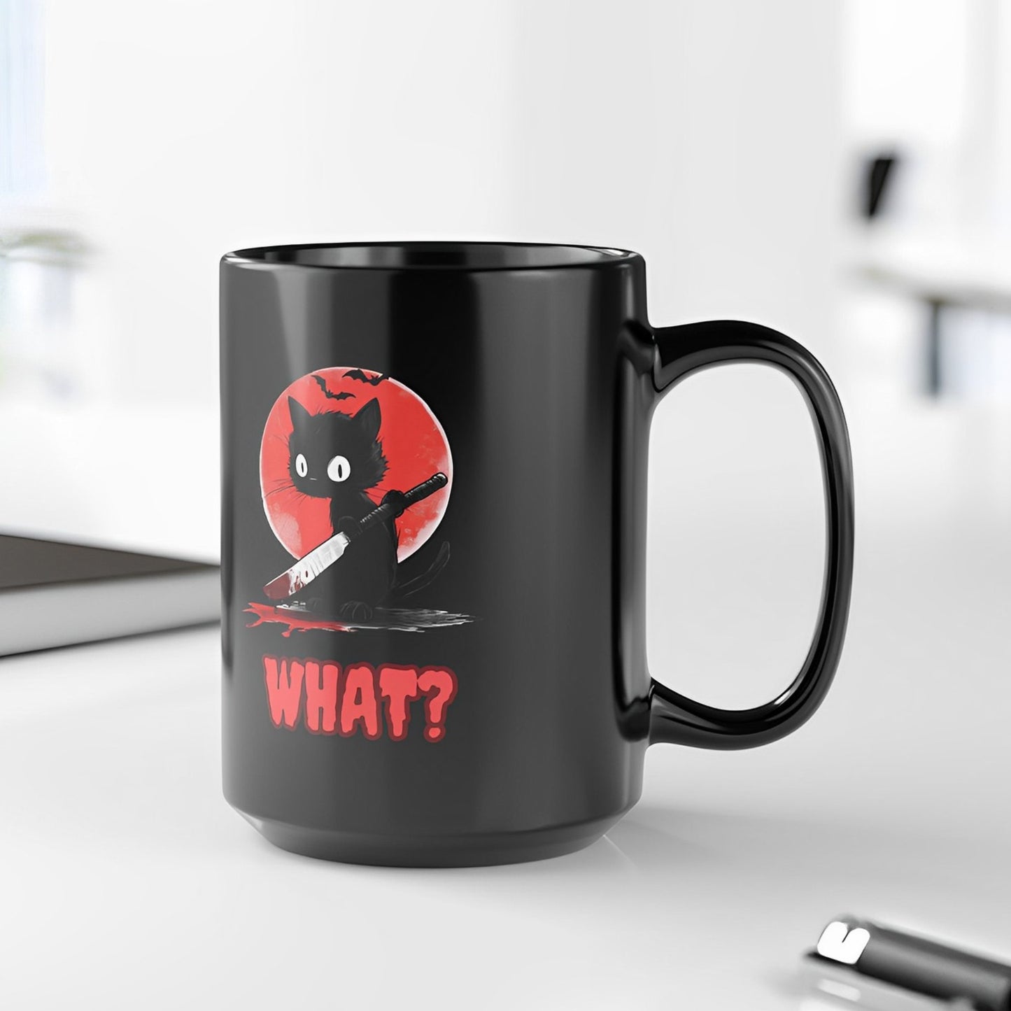 Black Cat Halloween Mug What? - Boo and Bewear