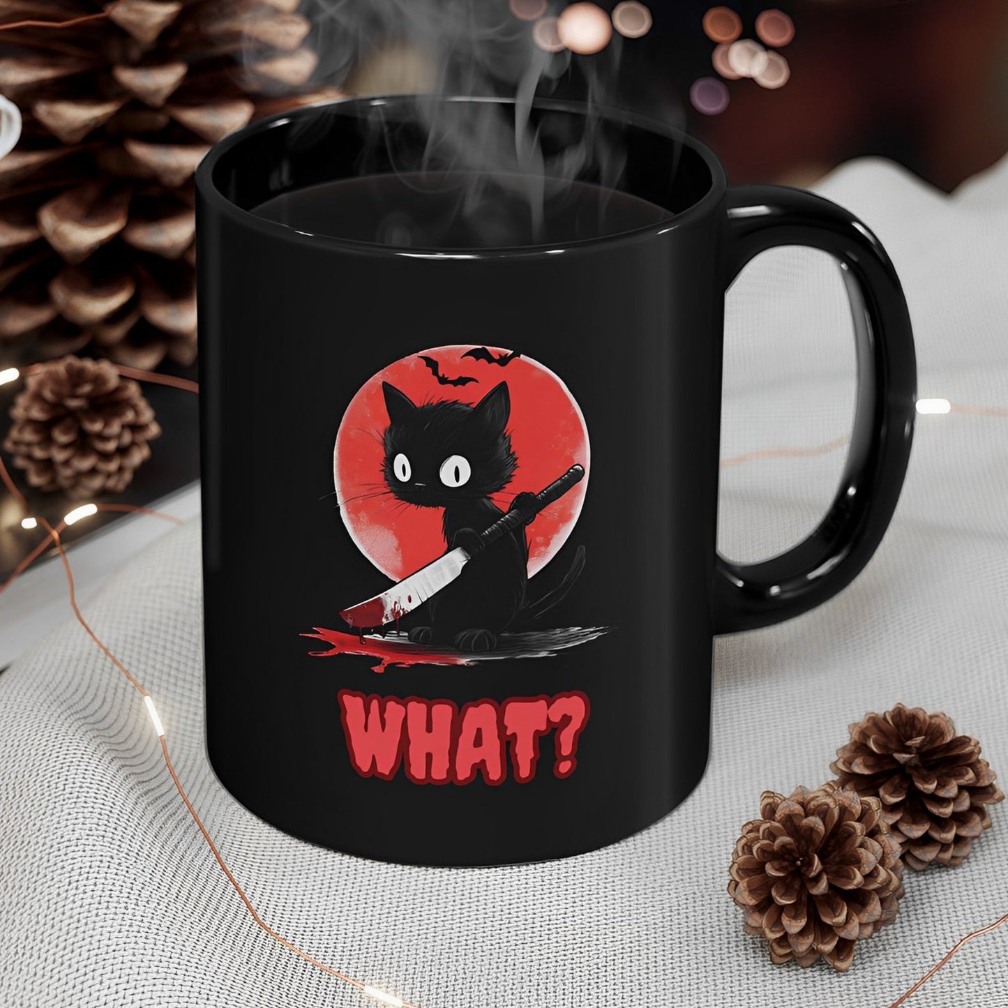 Black Cat Halloween Mug What? - Boo and Bewear