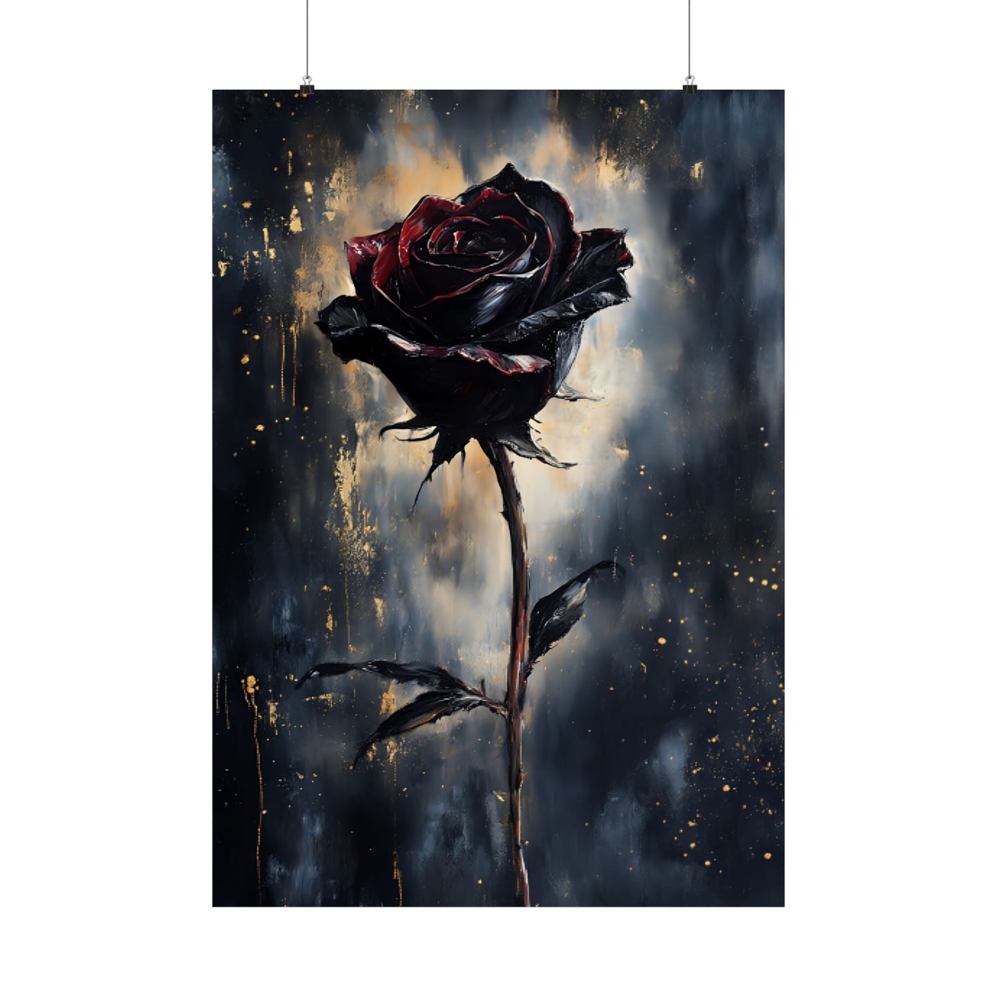 Black Rose Painting - Gothic Floral Wall Art Print - Vintage Victorian Dark Romance Poster