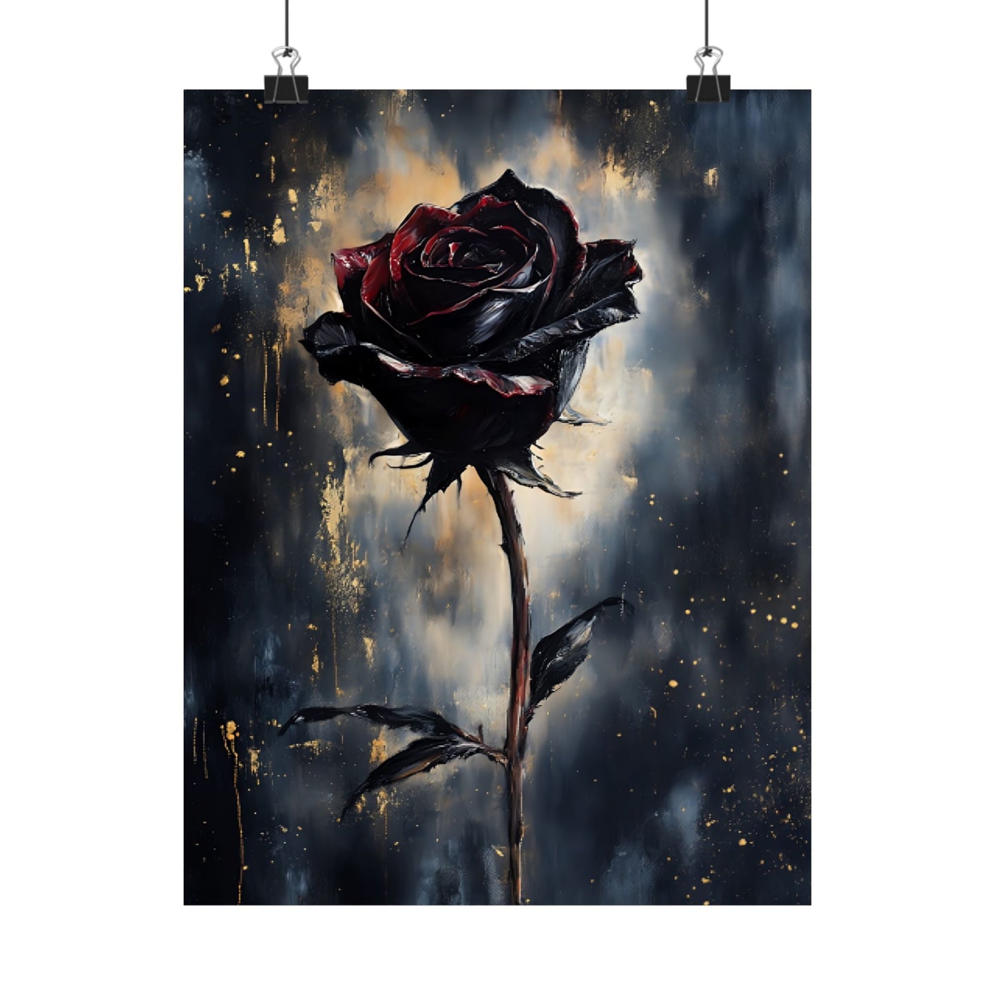 Black Rose Painting - Gothic Floral Wall Art Print - Vintage Victorian Dark Romance Poster - Boo and Bewear