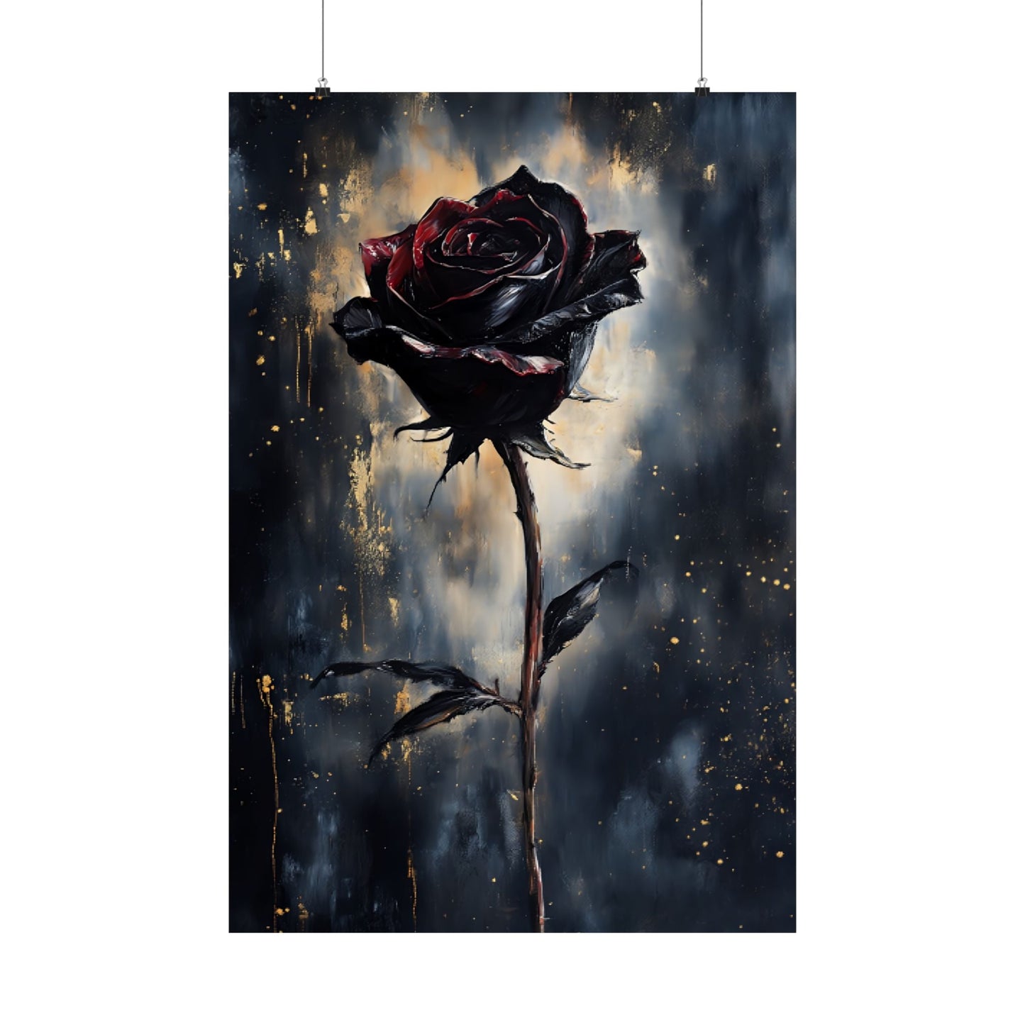 Black Rose Painting - Gothic Floral Wall Art Print - Vintage Victorian Dark Romance Poster