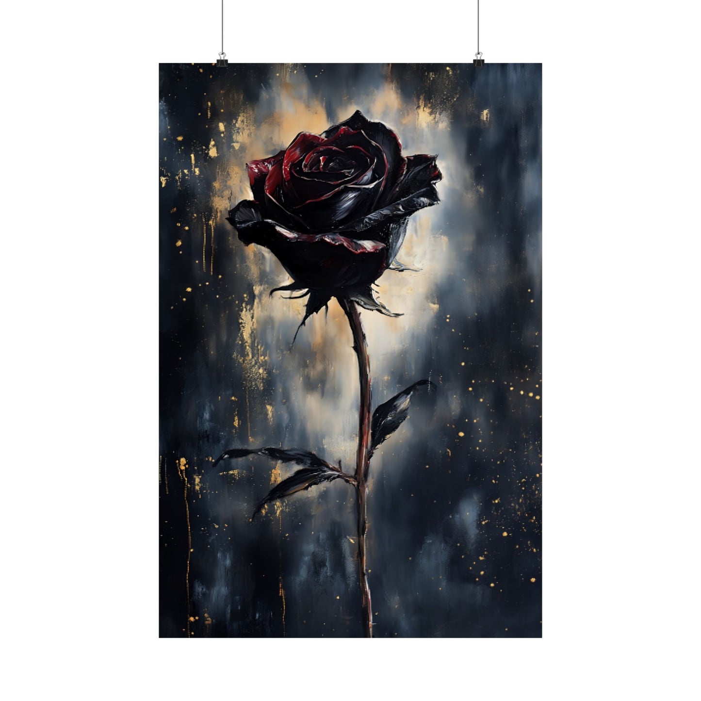 Black Rose Painting - Gothic Floral Wall Art Print - Vintage Victorian Dark Romance Poster