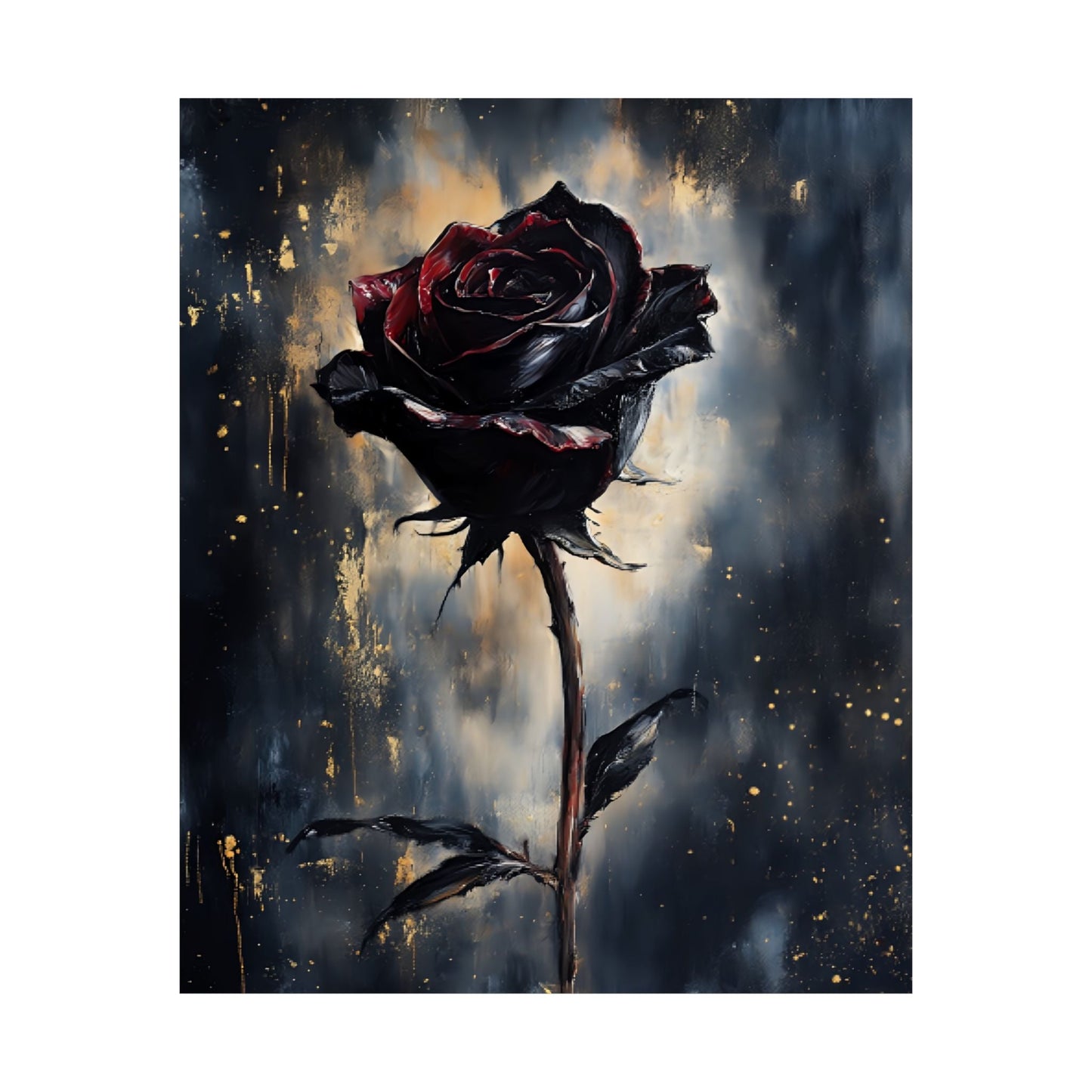 Black Rose Painting - Gothic Floral Wall Art Print - Vintage Victorian Dark Romance Poster