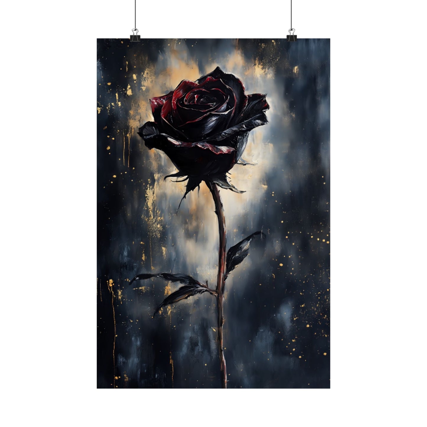 Black Rose Painting - Gothic Floral Wall Art Print - Vintage Victorian Dark Romance Poster