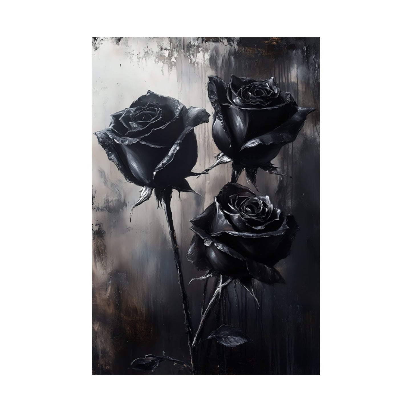 Black Roses Wall Art Painting - Gothic Flower Print - Vintage Dark Rose Poster