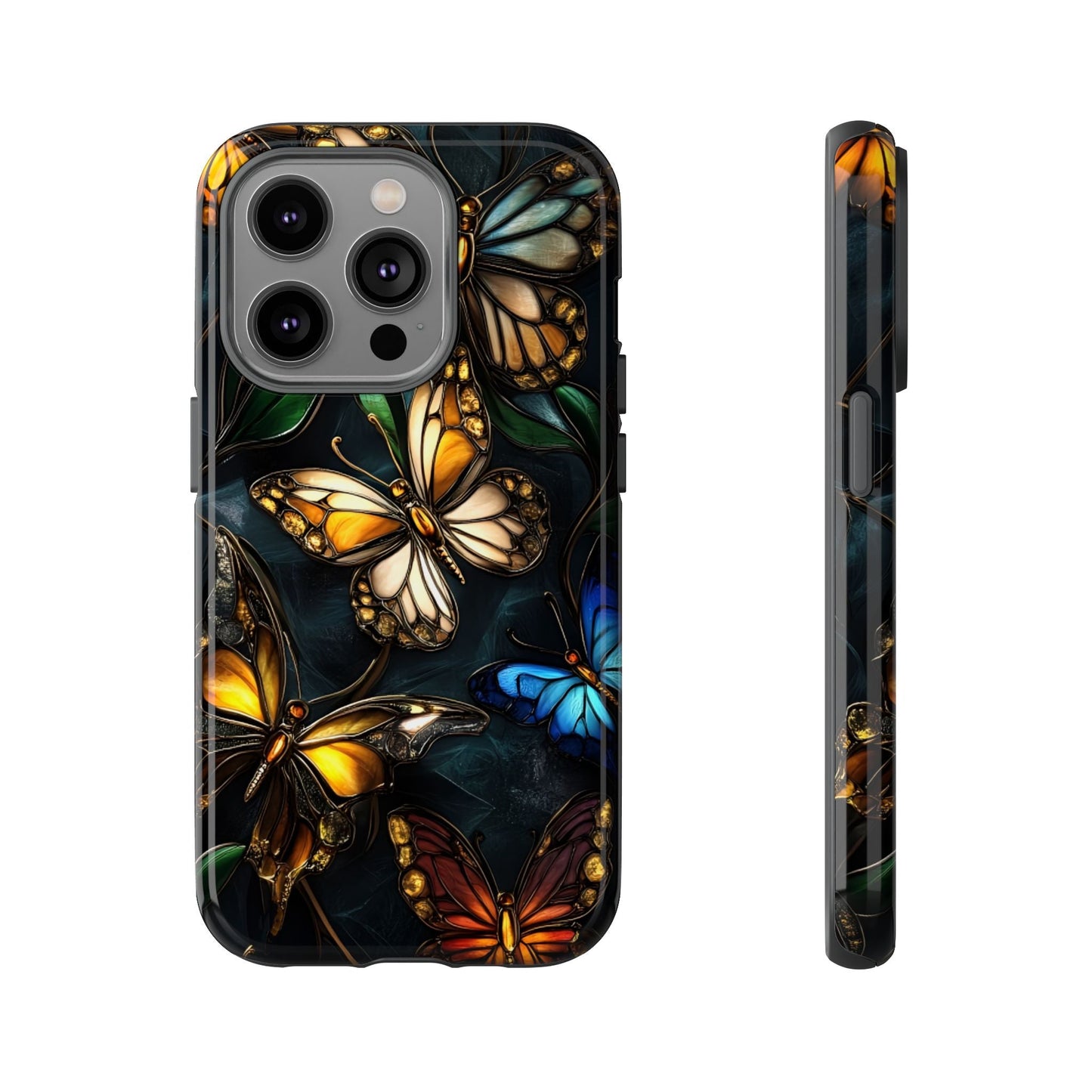 Butterfly Stained Glass Phone Case - Glass Mosaic Phone Case - Gothic Colorful Phone Cover for iPhone 16 15 14 13 12 11, Samsung Galaxy & Google Pixel