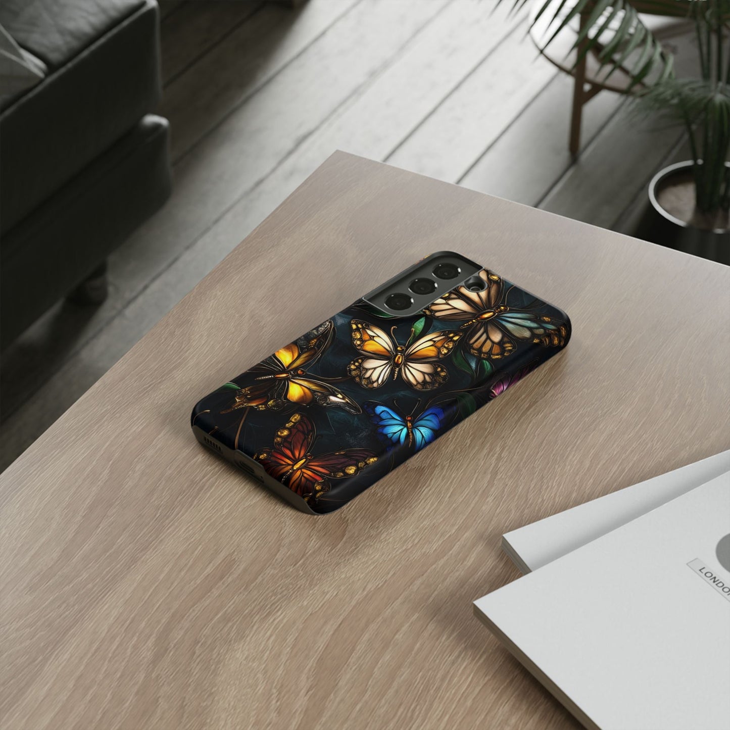 Butterfly Stained Glass Phone Case - Glass Mosaic Phone Case - Gothic Colorful Phone Cover for iPhone 16 15 14 13 12 11, Samsung Galaxy & Google Pixel