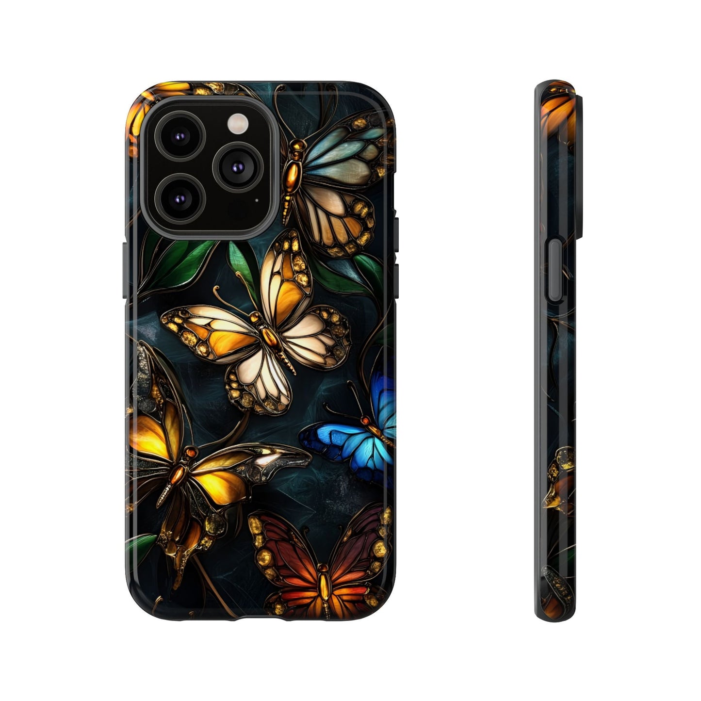 Butterfly Stained Glass Phone Case - Glass Mosaic Phone Case - Gothic Colorful Phone Cover for iPhone 16 15 14 13 12 11, Samsung Galaxy & Google Pixel