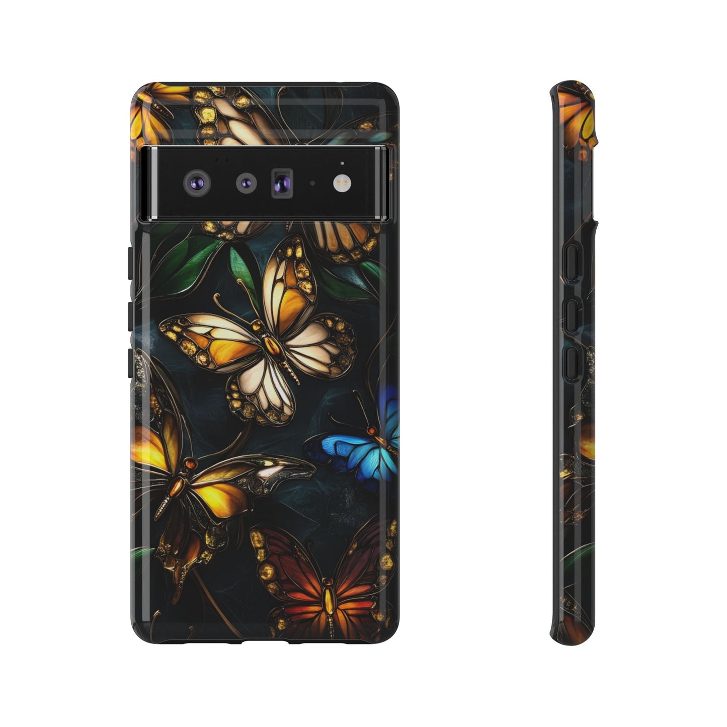 Butterfly Stained Glass Phone Case - Glass Mosaic Phone Case - Gothic Colorful Phone Cover for iPhone 16 15 14 13 12 11, Samsung Galaxy & Google Pixel