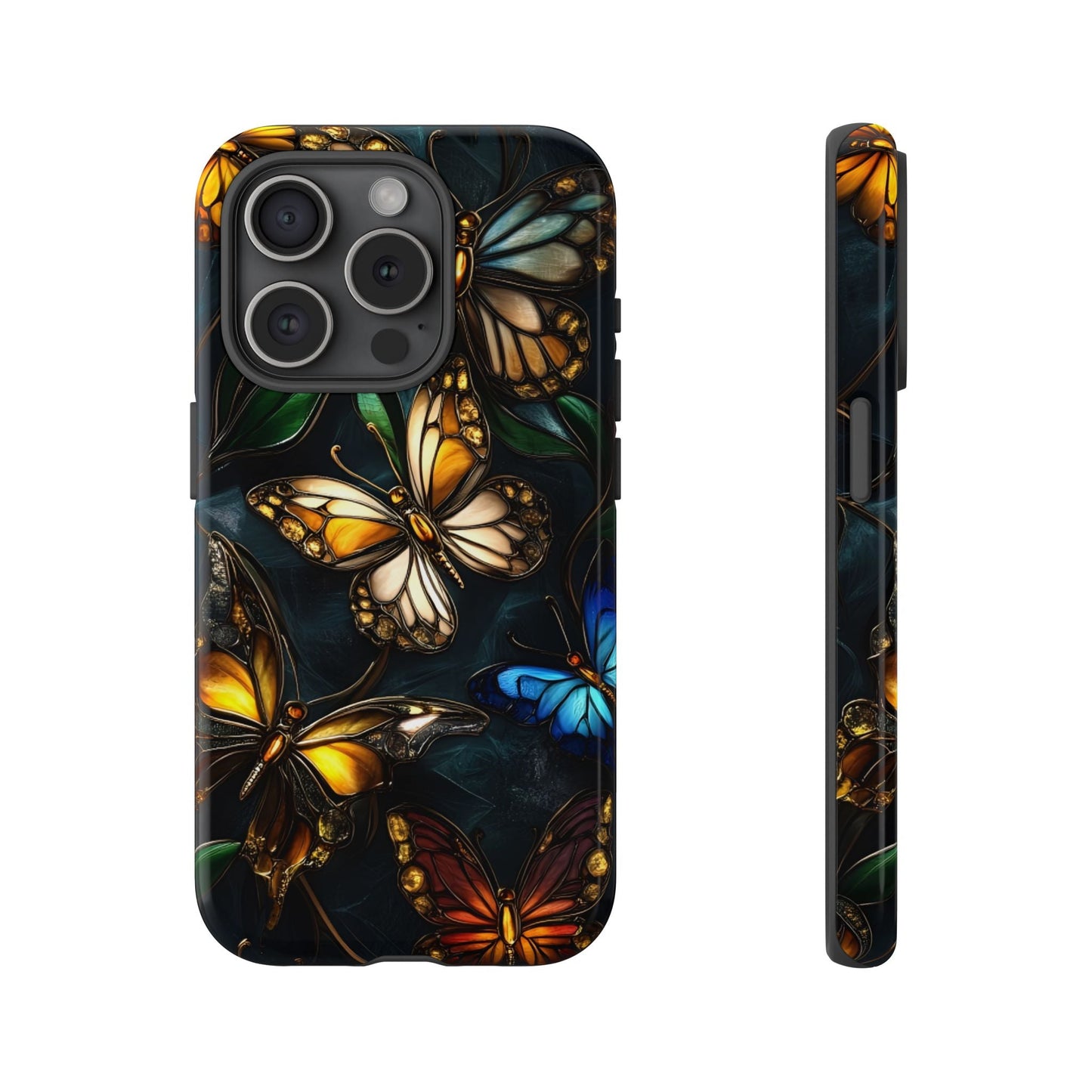 Butterfly Stained Glass Phone Case - Glass Mosaic Phone Case - Gothic Colorful Phone Cover for iPhone 16 15 14 13 12 11, Samsung Galaxy & Google Pixel