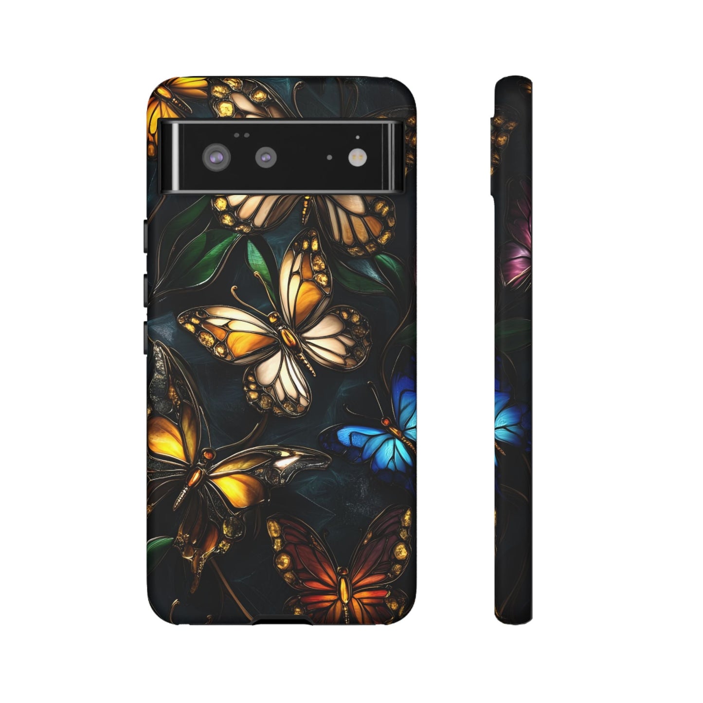 Butterfly Stained Glass Phone Case - Glass Mosaic Phone Case - Gothic Colorful Phone Cover for iPhone 16 15 14 13 12 11, Samsung Galaxy & Google Pixel