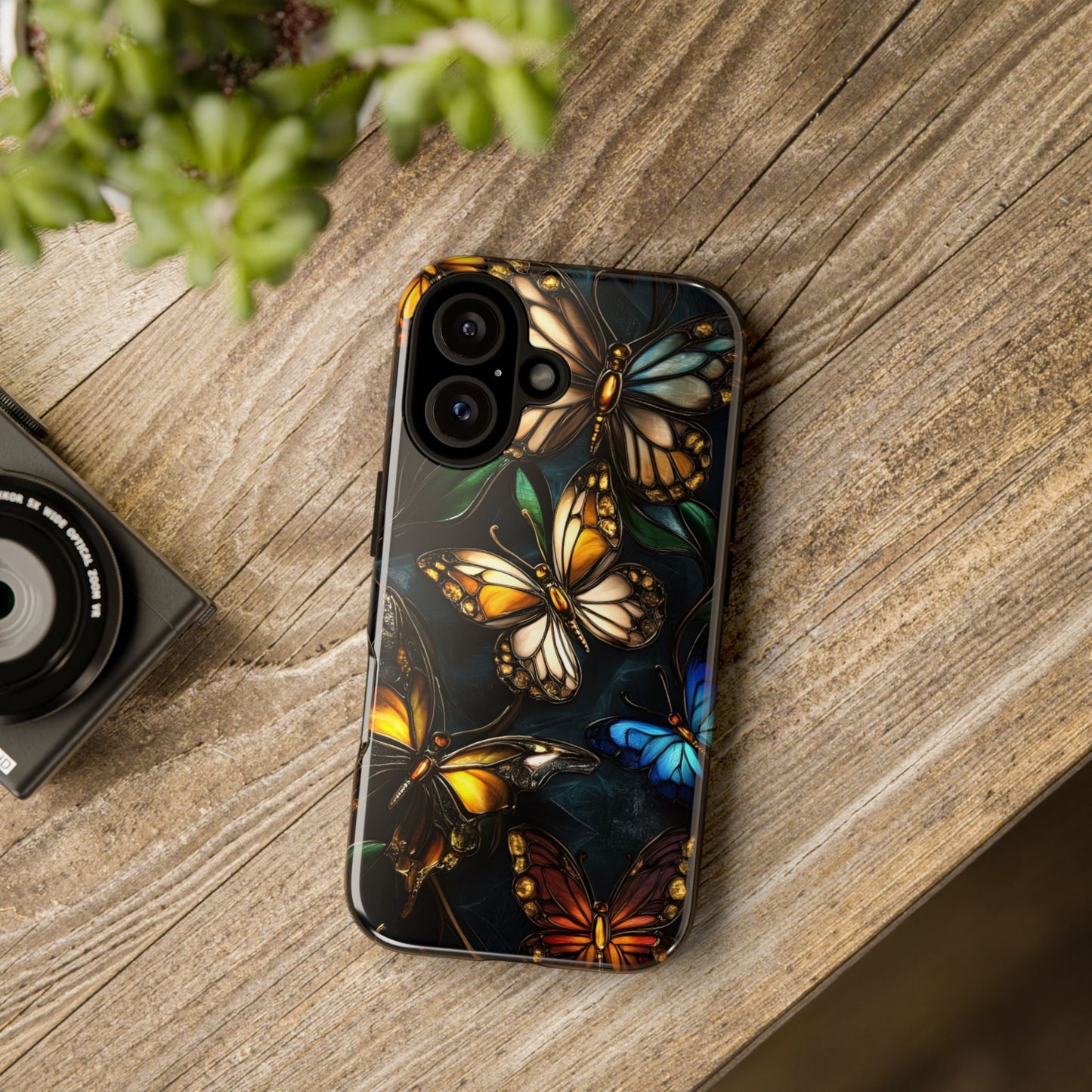 Butterfly Stained Glass Phone Case - Glass Mosaic Phone Case - Gothic Colorful Phone Cover for iPhone 16 15 14 13 12 11, Samsung Galaxy & Google Pixel