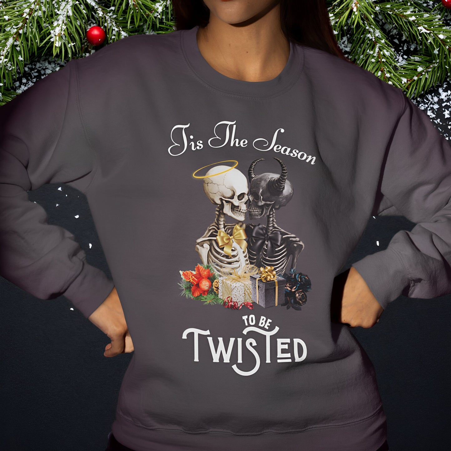 Christmas Skeleton Sweatshirt - Tis The Season To Be Twisted - Boo and Bewear