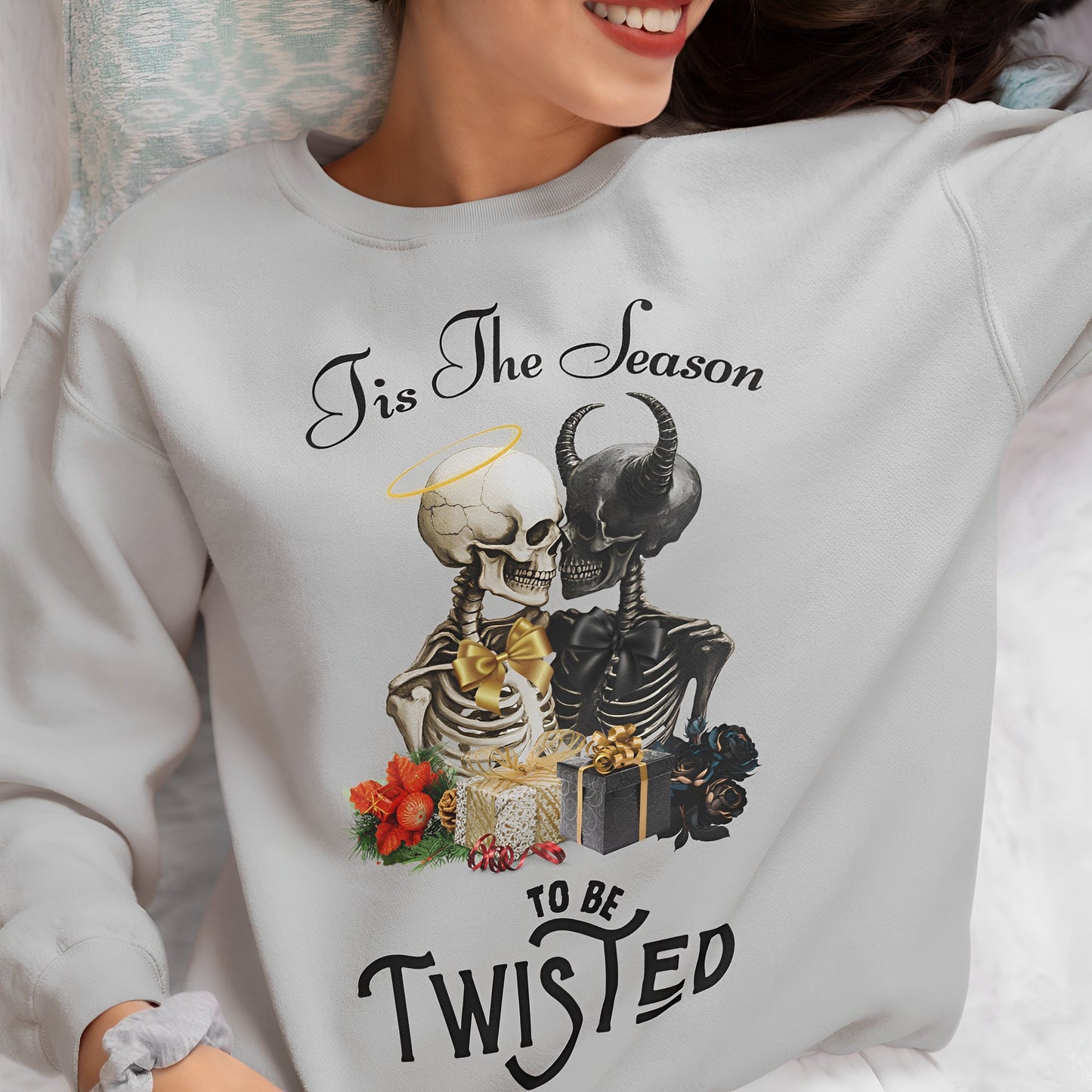 Christmas Skeleton Sweatshirt - Tis The Season To Be Twisted - Boo and Bewear