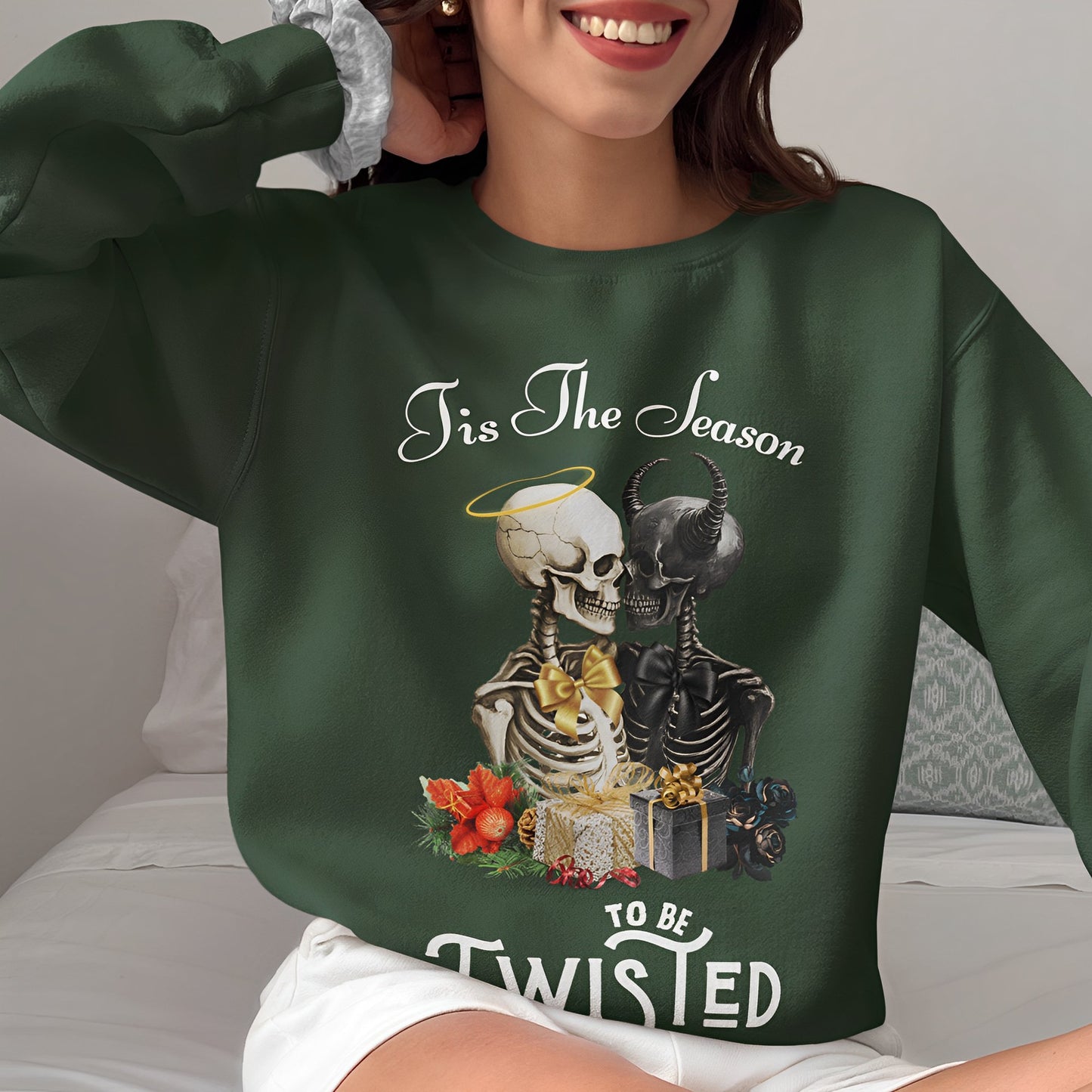 Christmas Skeleton Sweatshirt - Tis The Season To Be Twisted - Boo and Bewear