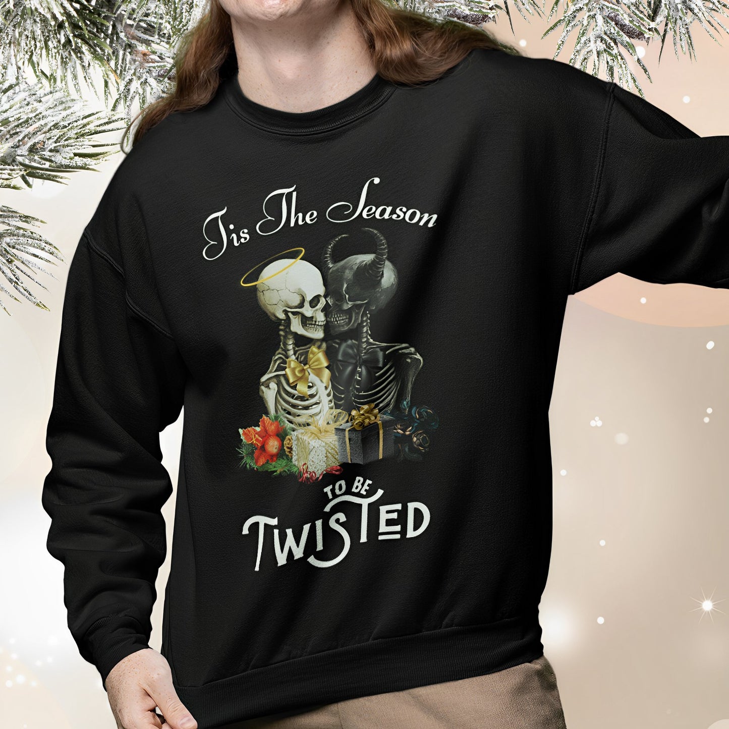 Christmas Skeleton Sweatshirt - Tis The Season To Be Twisted - Boo and Bewear
