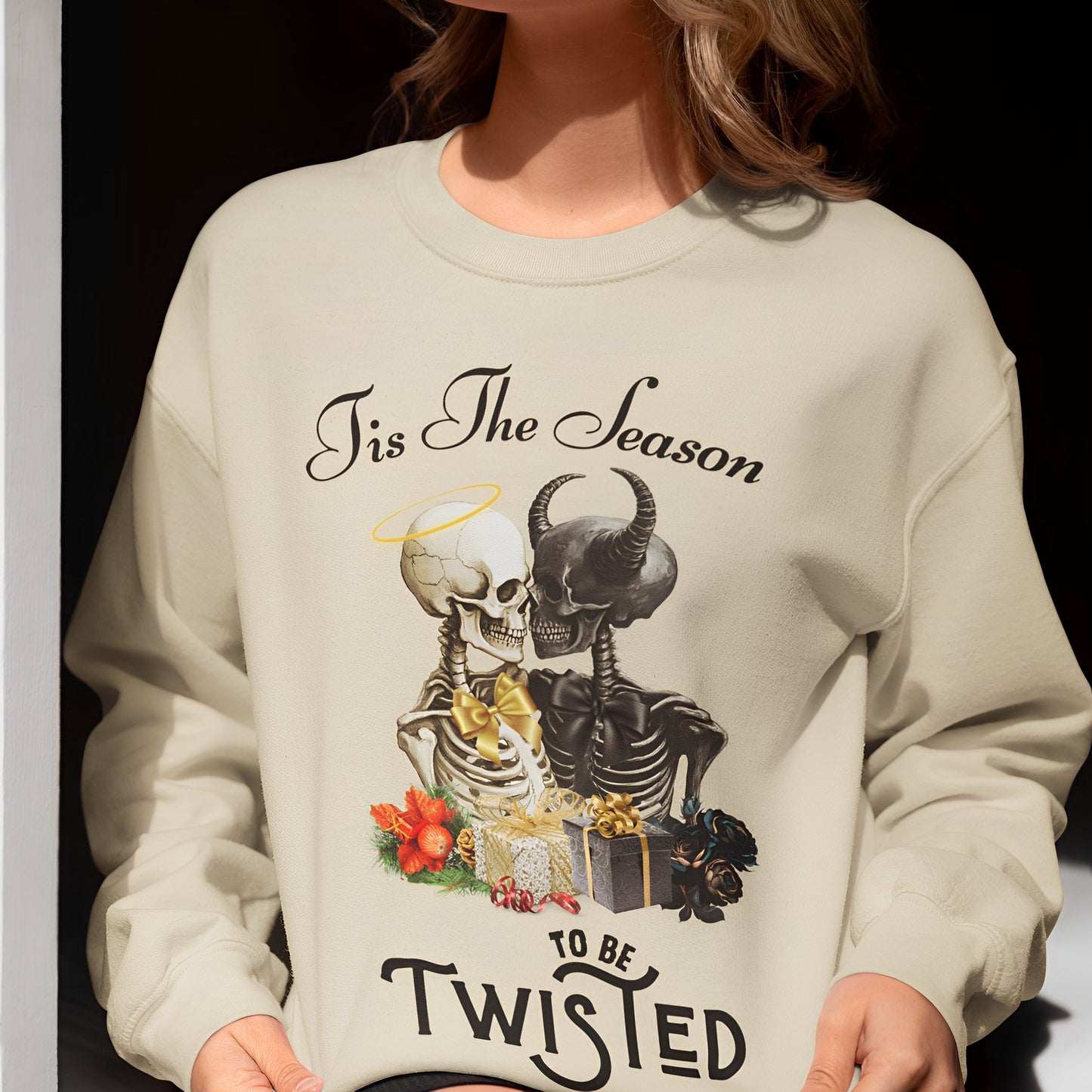 Christmas Skeleton Sweatshirt - Tis The Season To Be Twisted - Boo and Bewear