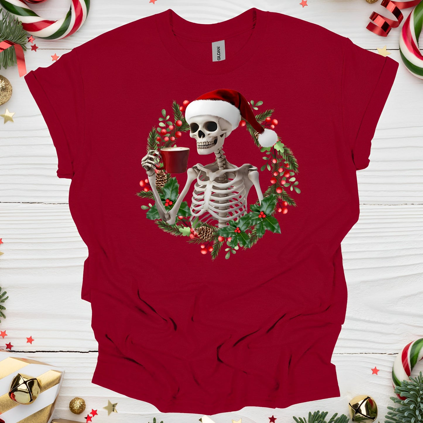 Christmas Skeleton T-Shirt for Coffee Lovers - Boo and Bewear