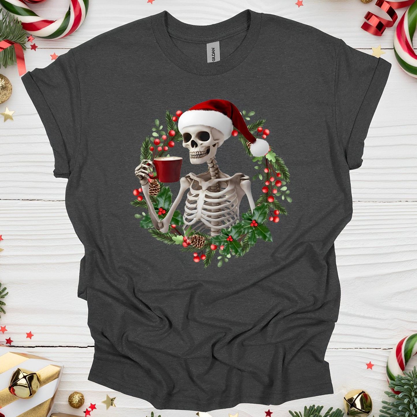Christmas Skeleton T-Shirt for Coffee Lovers - Boo and Bewear