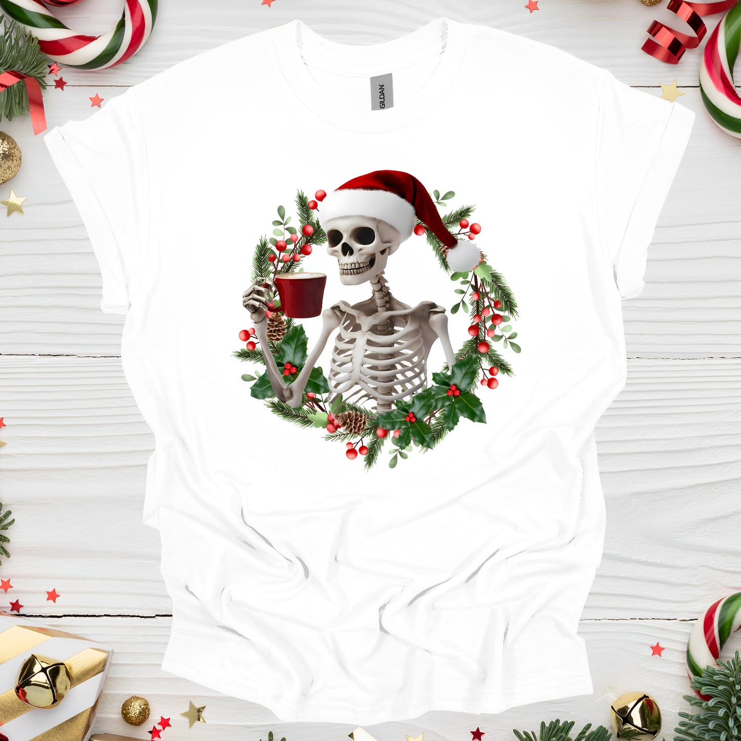 Christmas Skeleton T-Shirt for Coffee Lovers - Boo and Bewear