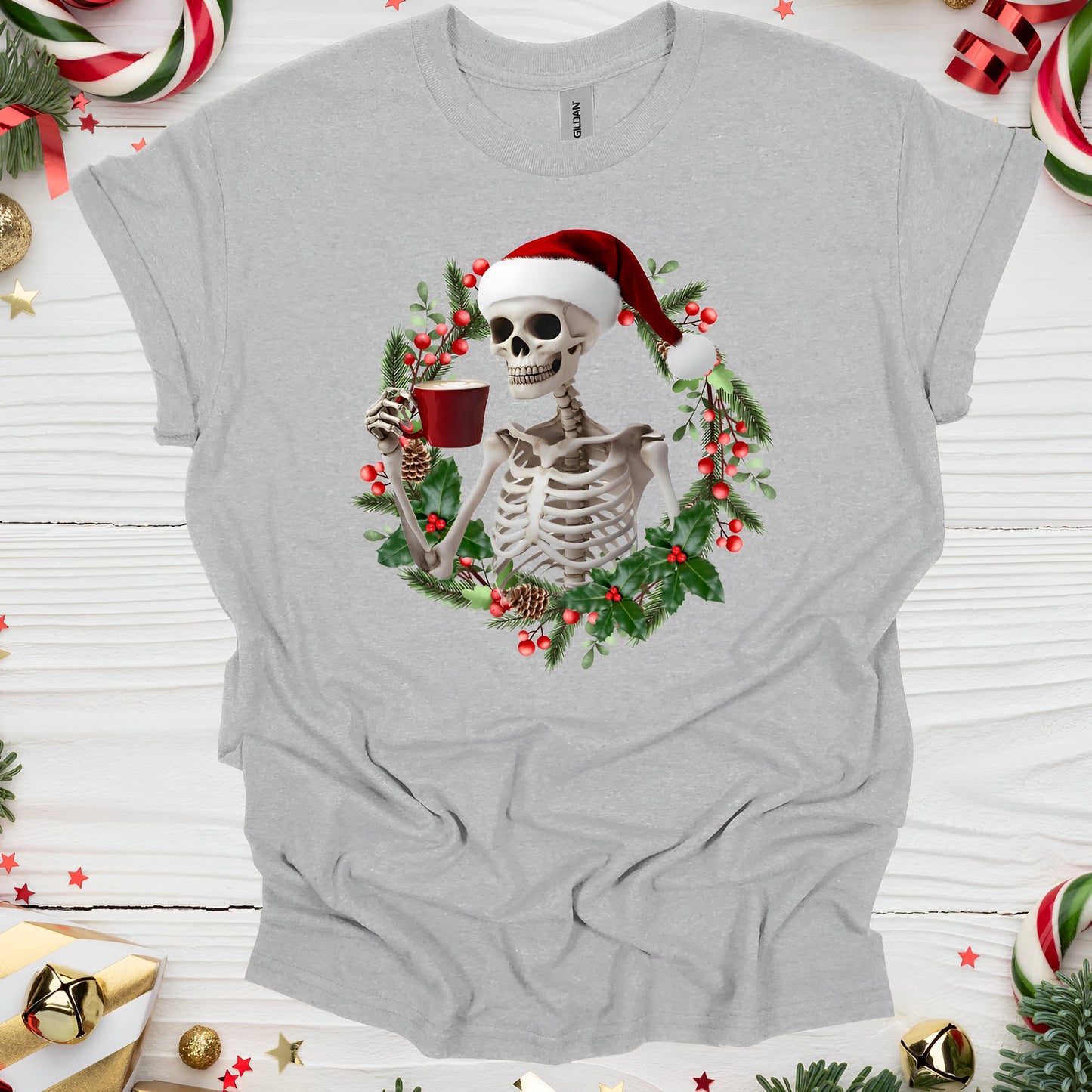 Christmas Skeleton T-Shirt for Coffee Lovers - Boo and Bewear