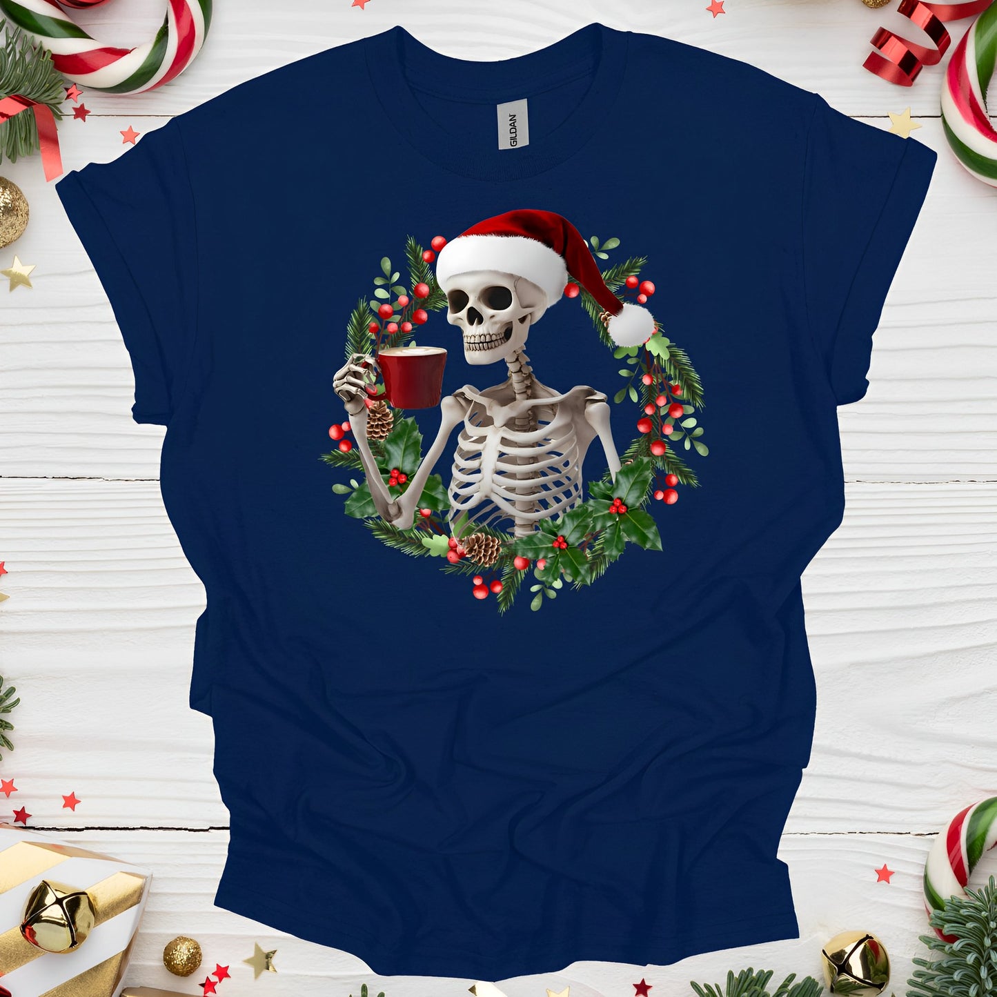 Christmas Skeleton T-Shirt for Coffee Lovers - Boo and Bewear