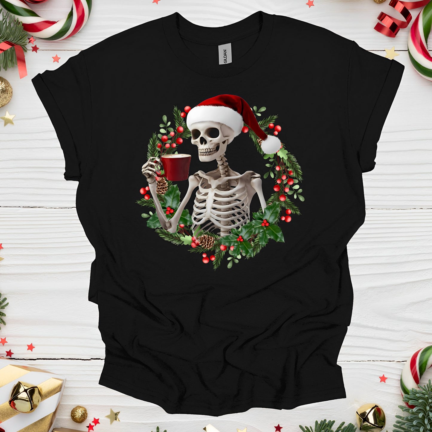 Christmas Skeleton T-Shirt for Coffee Lovers - Boo and Bewear