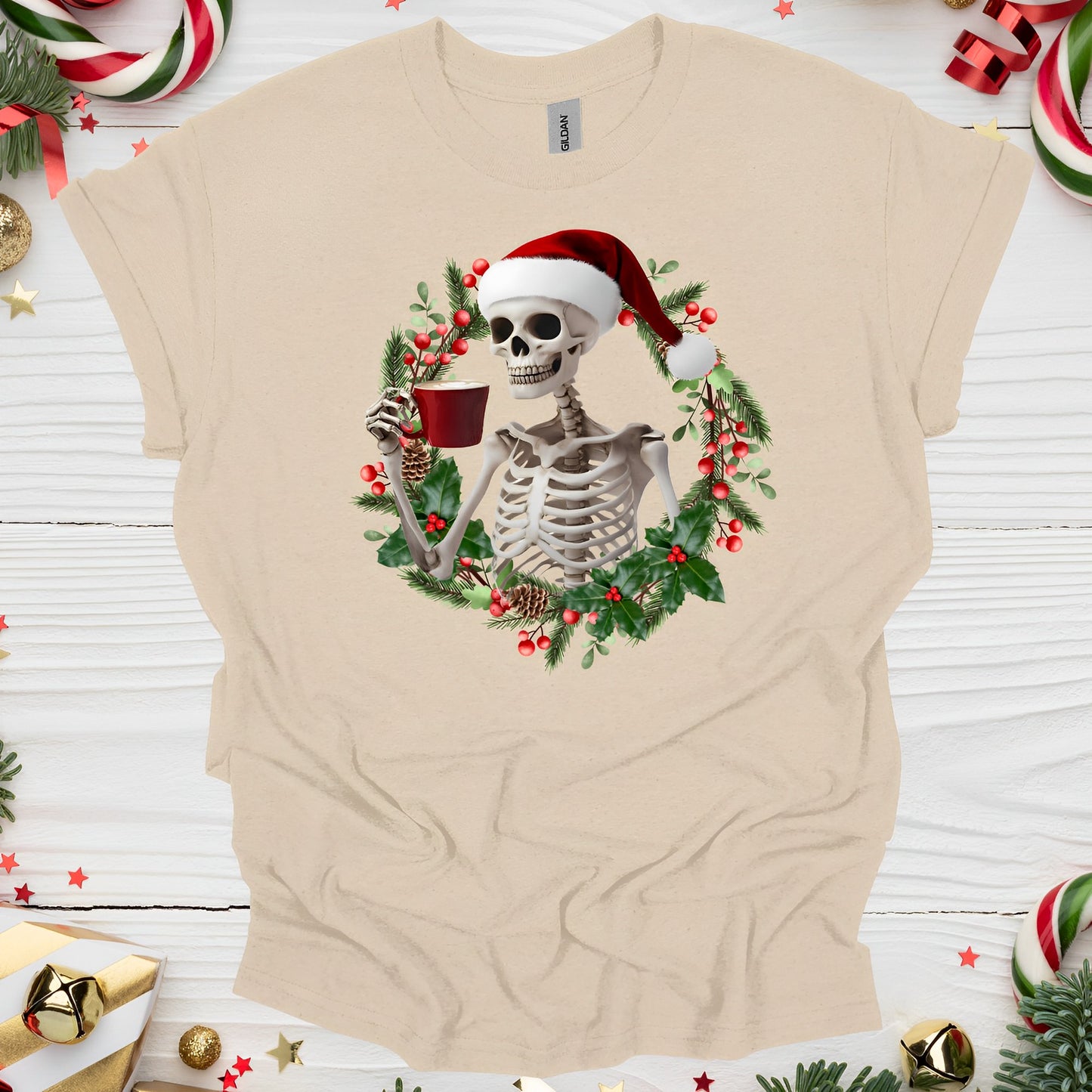 Christmas Skeleton T-Shirt for Coffee Lovers - Boo and Bewear