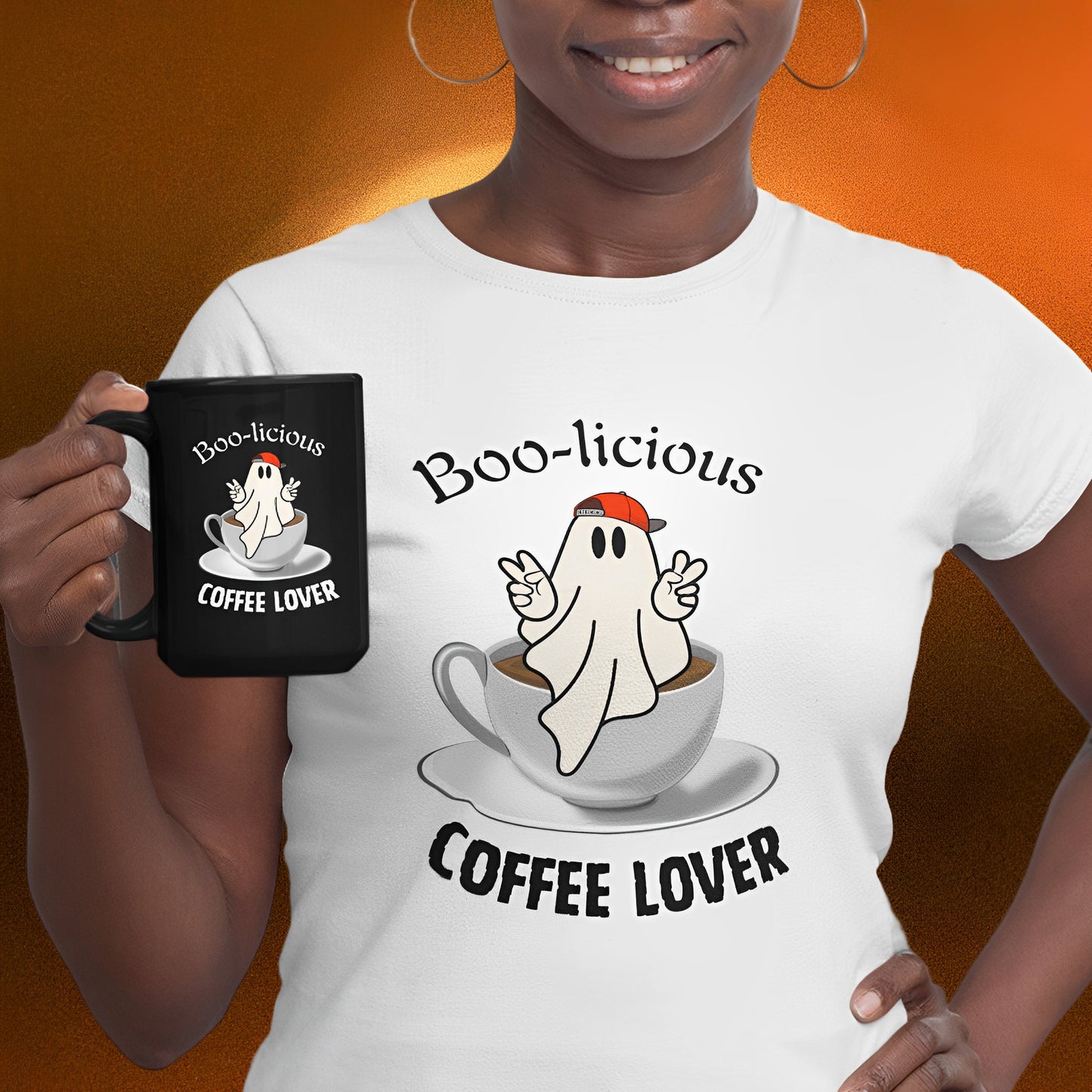 Coffee T-Shirt with Cute Ghost - BOO-licious Coffee Lover - Boo and Bewear