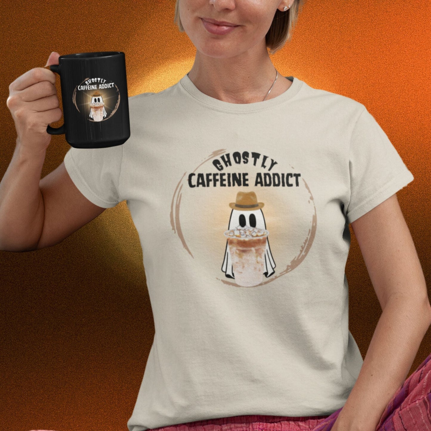 Cute Ghost T-Shirt for Coffee Lovers - Ghostly Caffeine Addict - Boo and Bewear