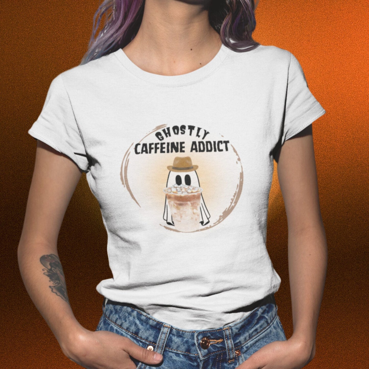 Cute Ghost T-Shirt for Coffee Lovers - Ghostly Caffeine Addict - Boo and Bewear