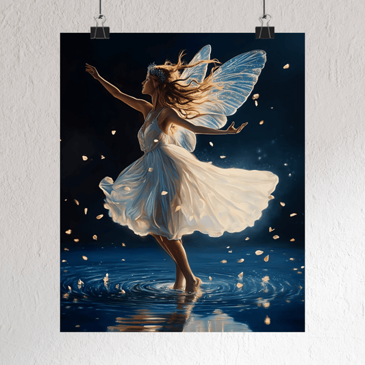 Fairy Dancing Wall Art Print - Whimsical Dark Fantasy Poster - Magical Fairycore Painting - Whimsigoth Decor - Fairy Wings Wall Art